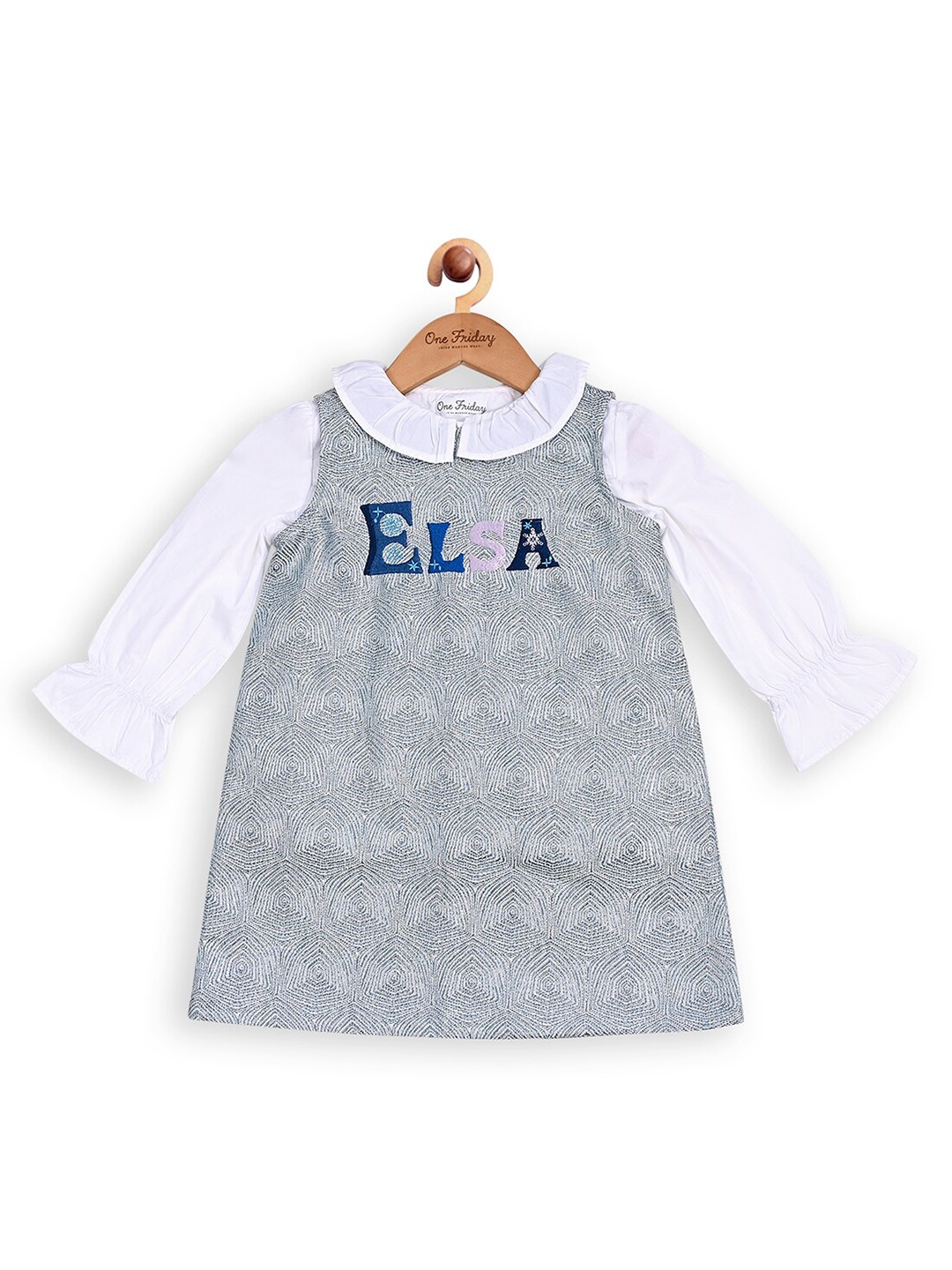 

One Friday Girls Abstract Printed Puff Sleeve A-Line Dress, Blue