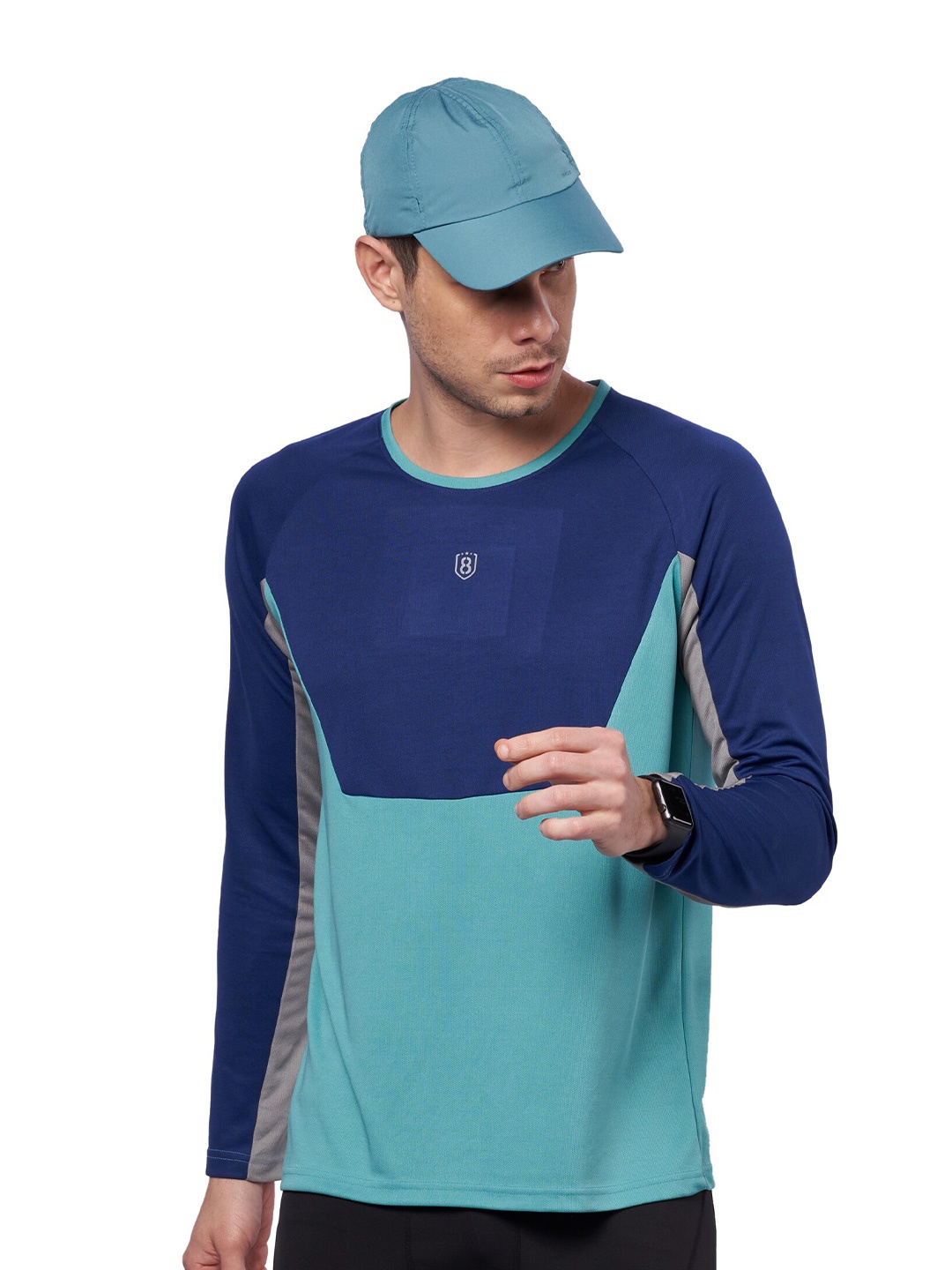 

DOMIN8 Color Blocked Full Sleeve T-shirt, Blue