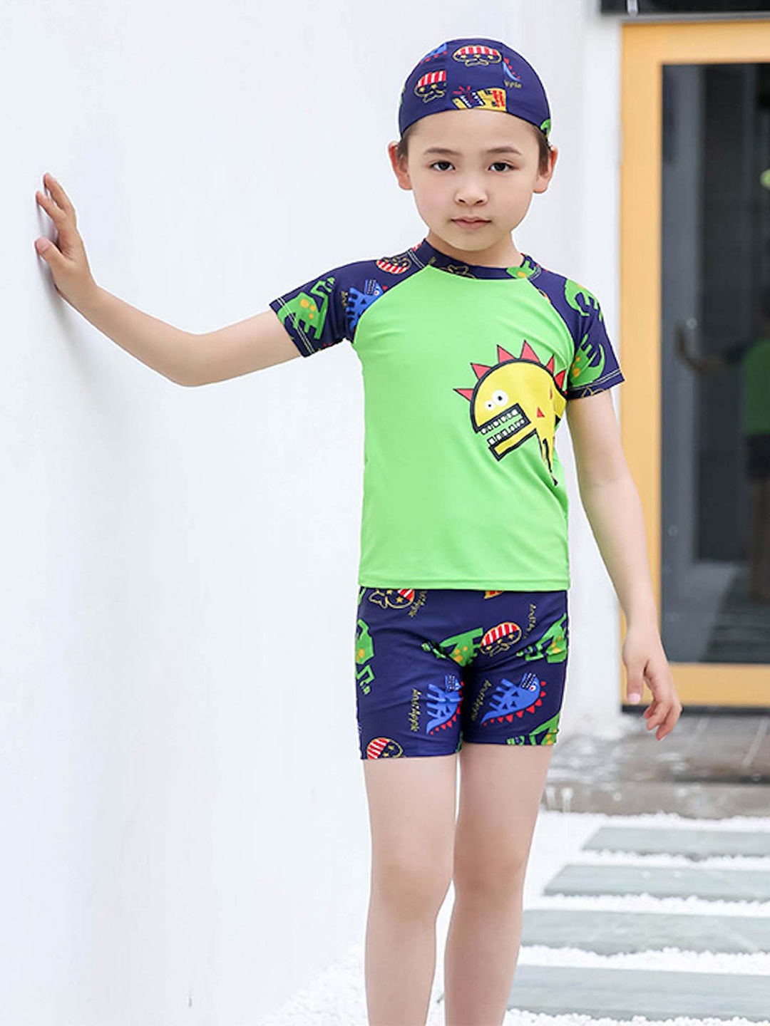 

bubble berry Boys Printed Swimwear Set, Green