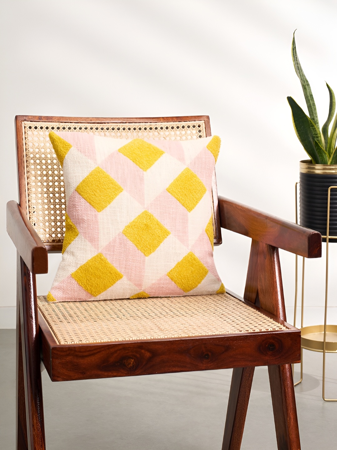 

Living scapes by Pantaloons Peach & Yellow Checked Square Cushion Cover