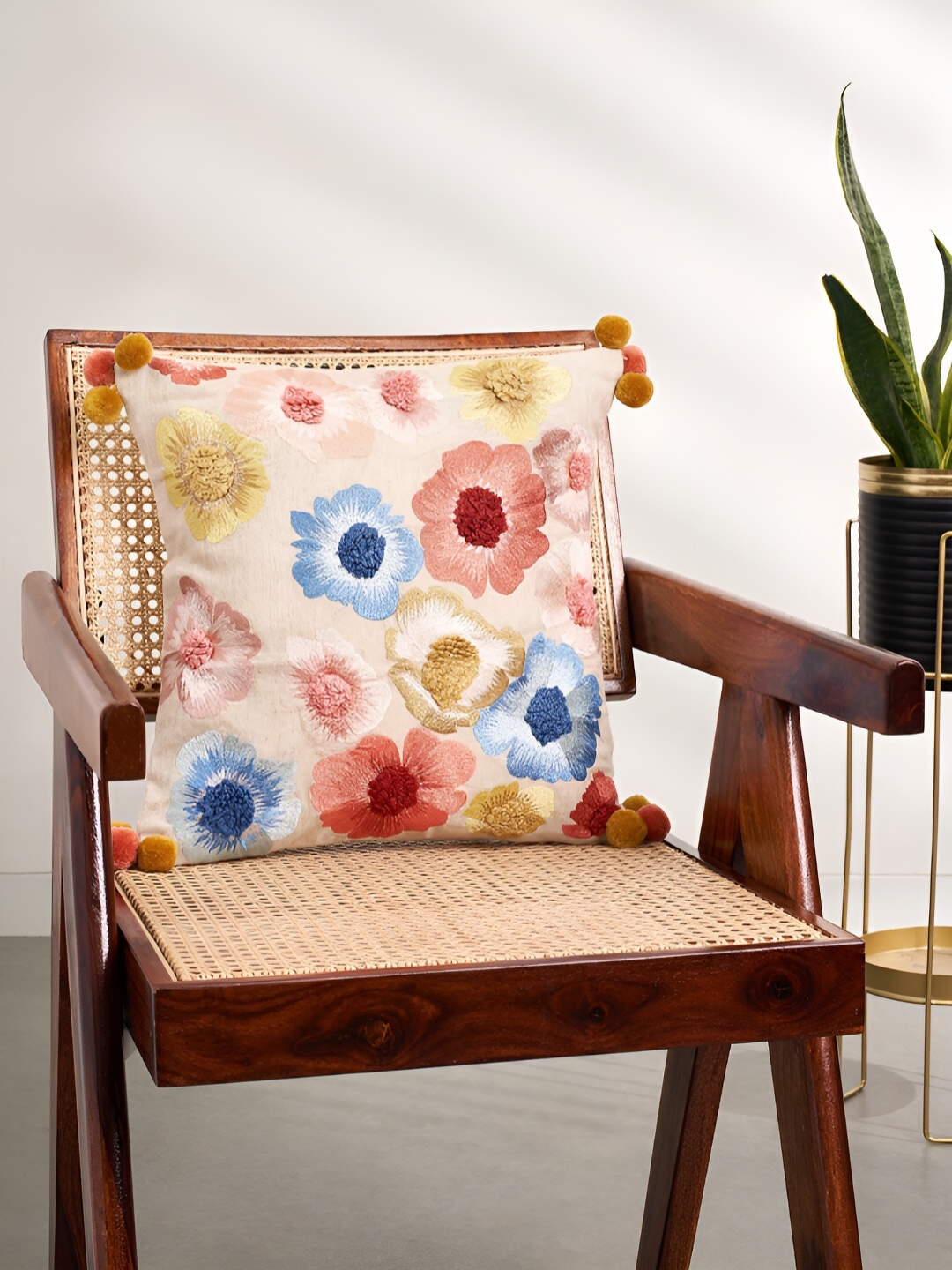

Living scapes by Pantaloons Blue & Peach Floral Square Cushion Cover