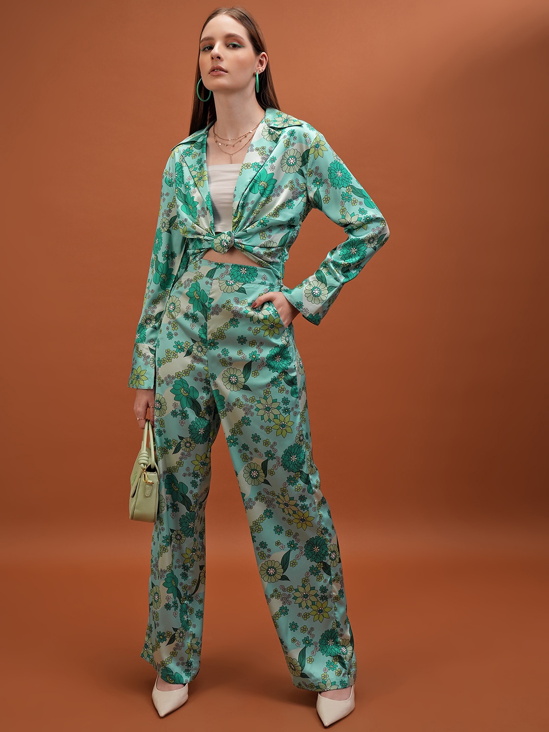 

Tokyo Talkies Green Printed Top With Trousers Co-Ords