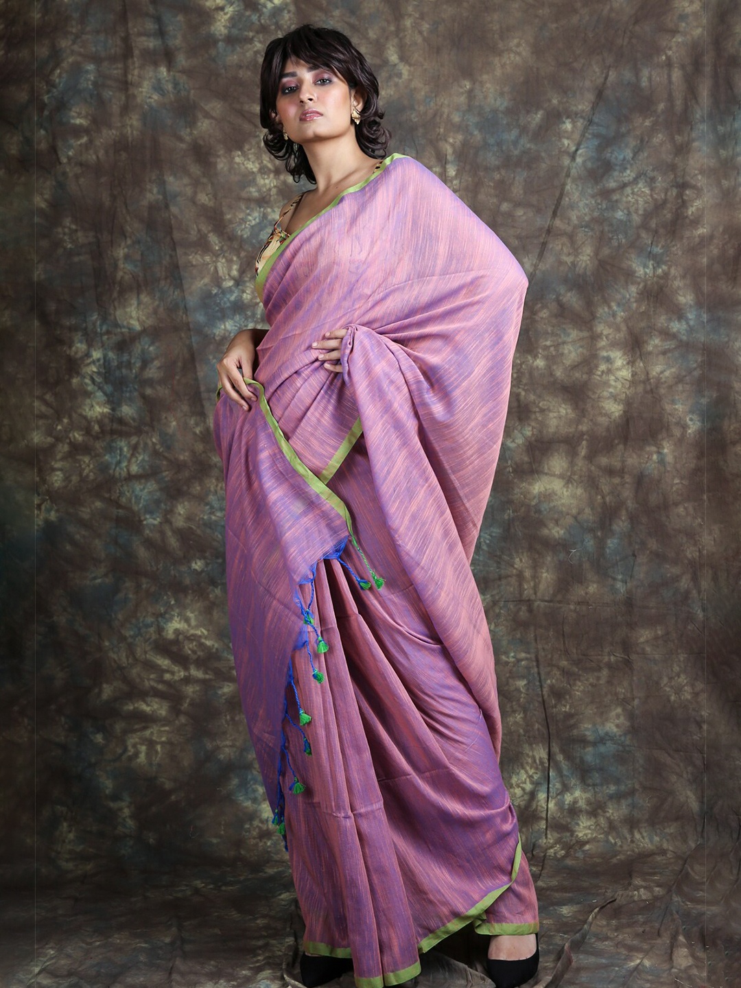 

Charukriti Tie and Dyed Pure Cotton Saree, Mauve