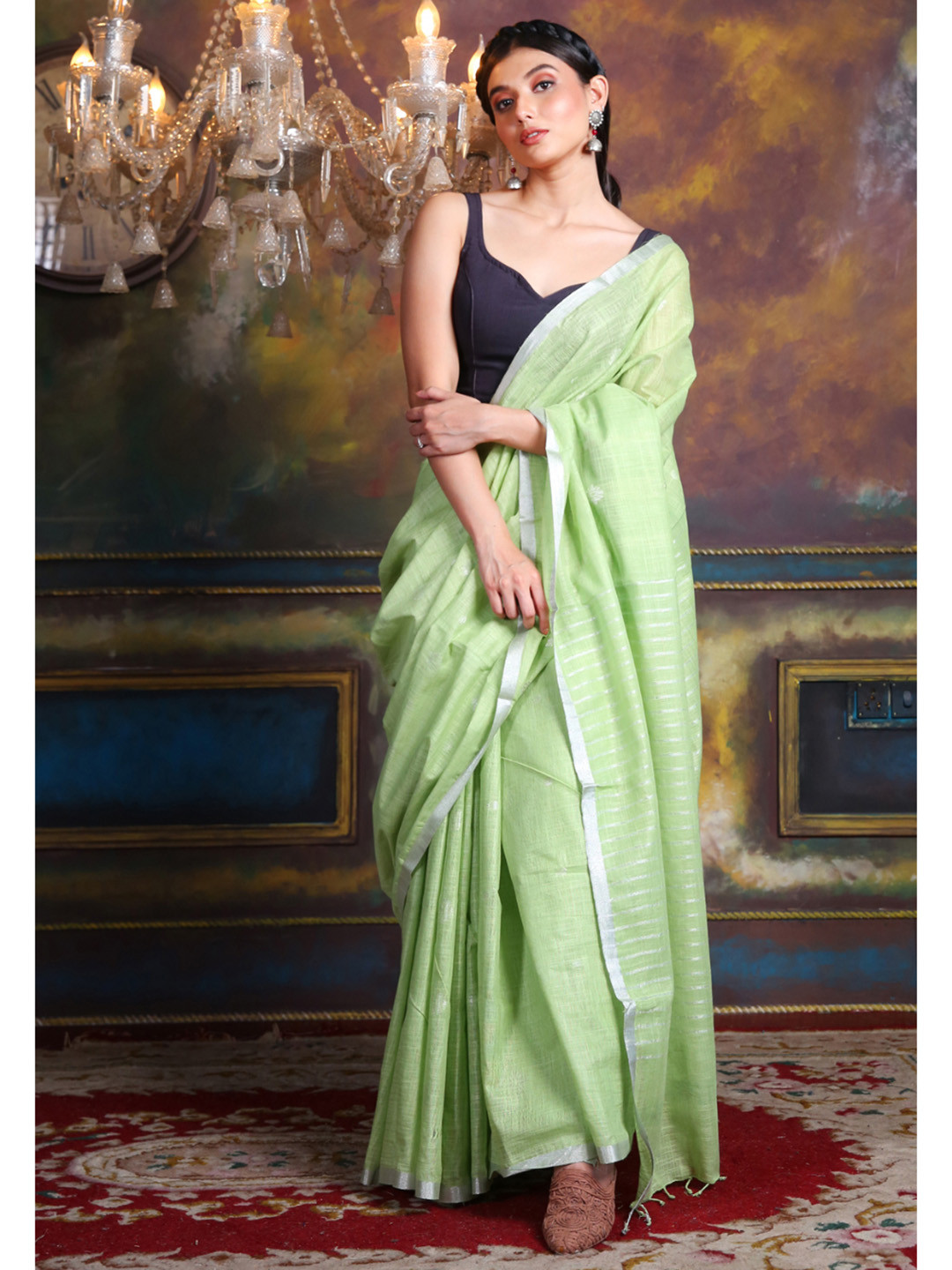 

Charukriti Ethnic Motifs Woven Design Zari Saree, Green