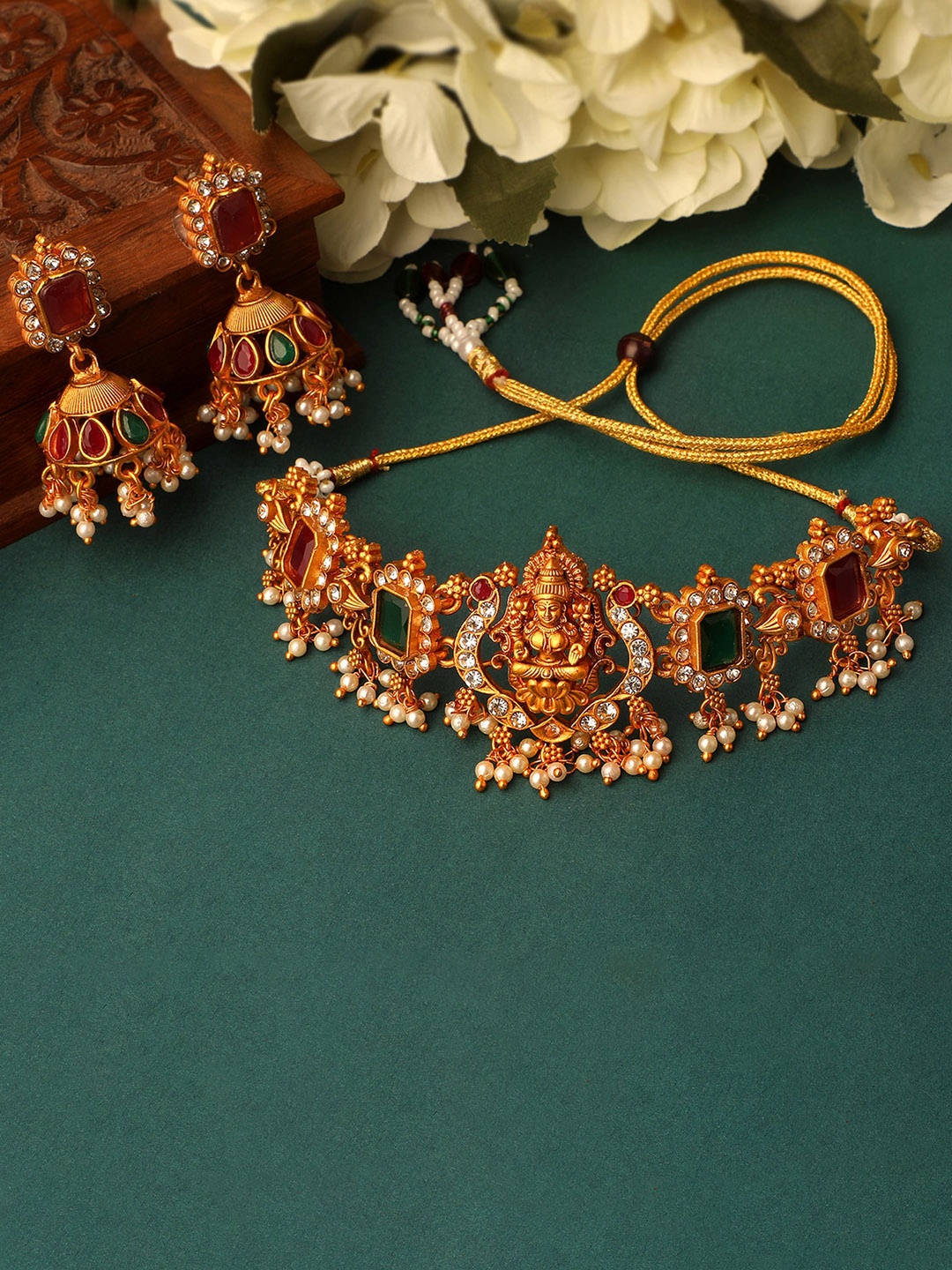 

Shining Diva Gold-Plated Pearl-Beaded Studded Jewellery Set