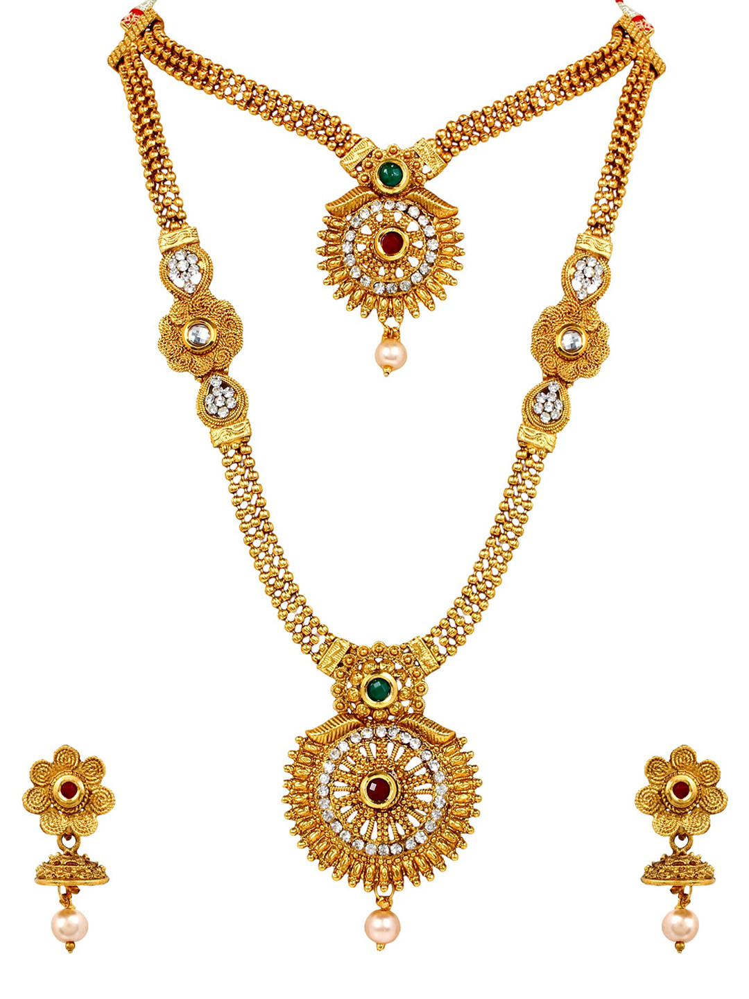 

Shining Diva Gold Plated Crystals-Studded & Beads Beaded Necklace & Earrings