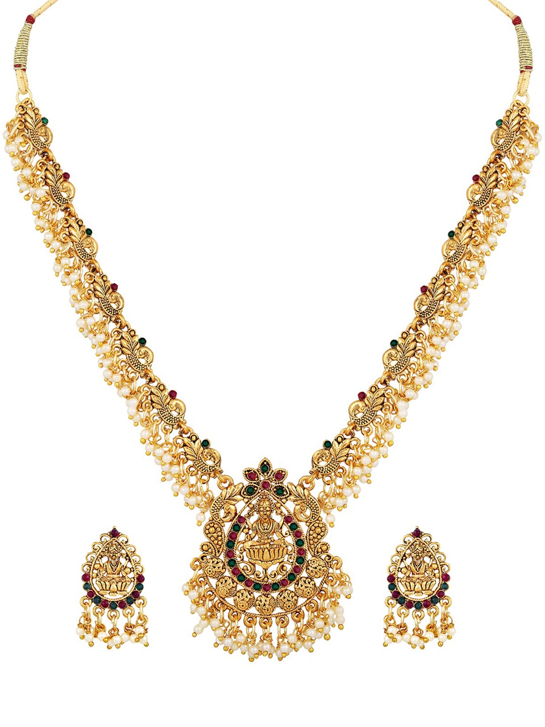 

Shining Diva Gold Plated Artificial Stones-Studded & Beads Beaded Necklace & Earrings