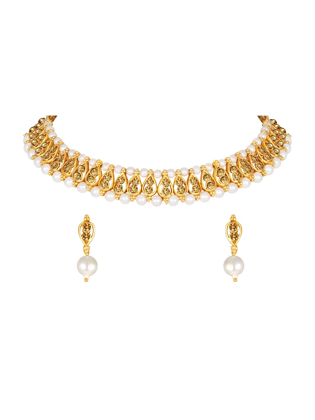 

Shining Diva Gold Plated Artificial Stones-Studded & Beads Beaded Necklace & Earrings