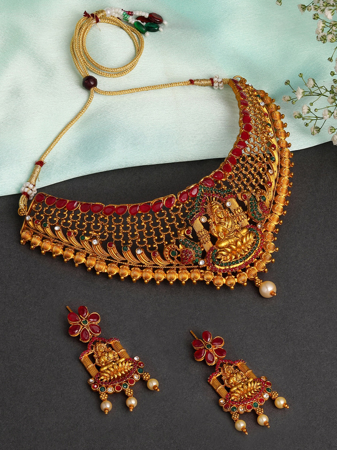 

Shining Diva Gold-Plated Stone-Studded & Beaded Jewellery Set