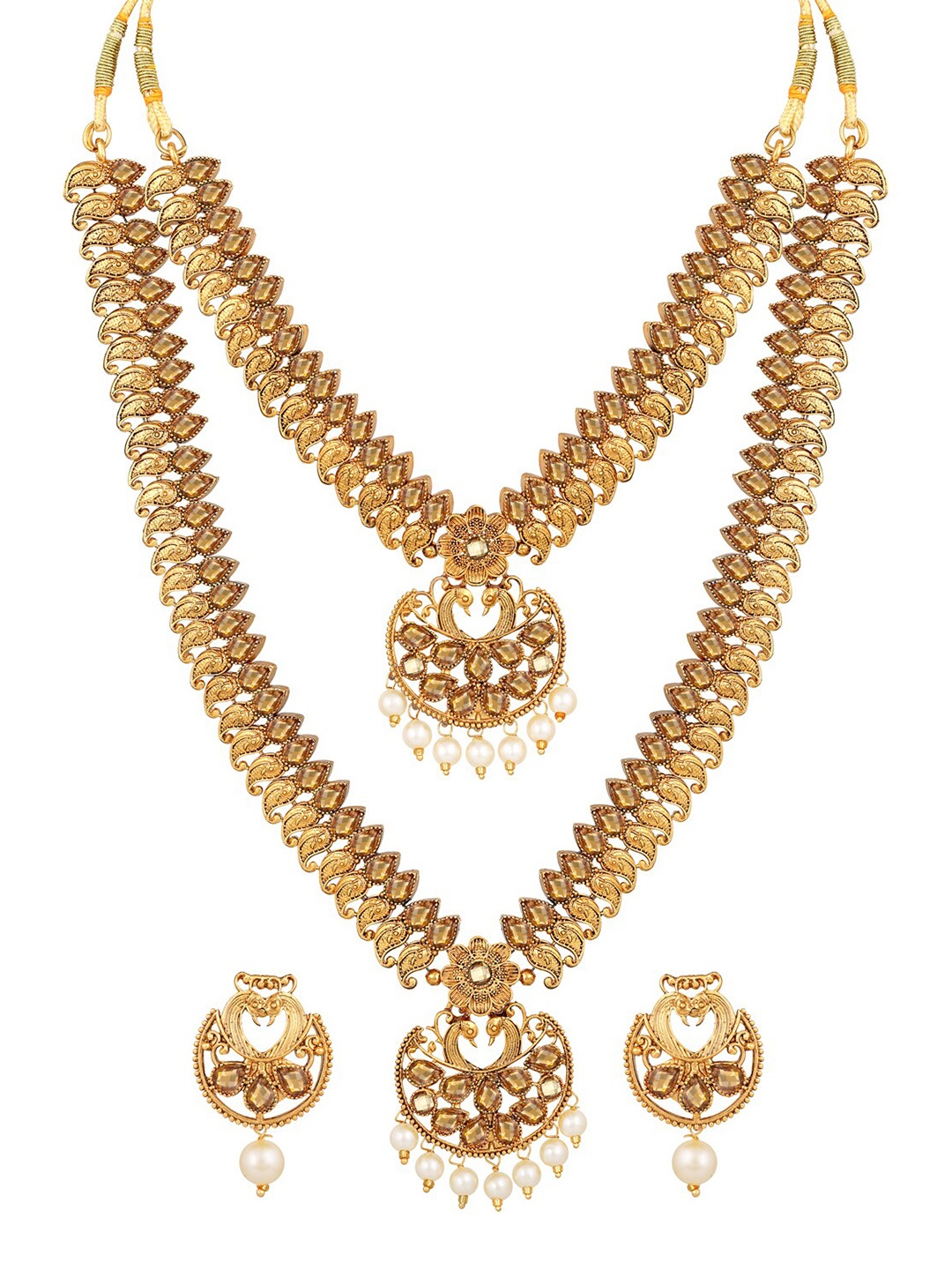 

Shining Diva Gold Plated Crystals-Studded & Beads Beaded Necklace & Earrings