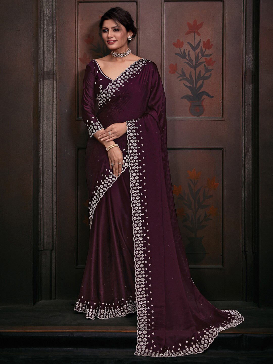 

Saree mall Beads & Stones Pure Chiffon Designer Sarees, Magenta