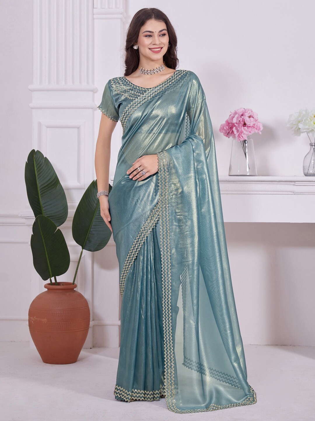 

Saree mall Embellished Organza Saree, Teal