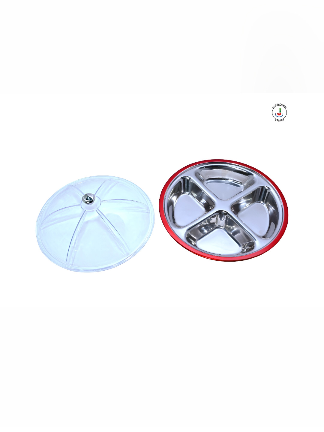 

KASSA Red & Transparent 2 Pieces Stainless Steel Dishwasher Safe Tray with Cover Bowl