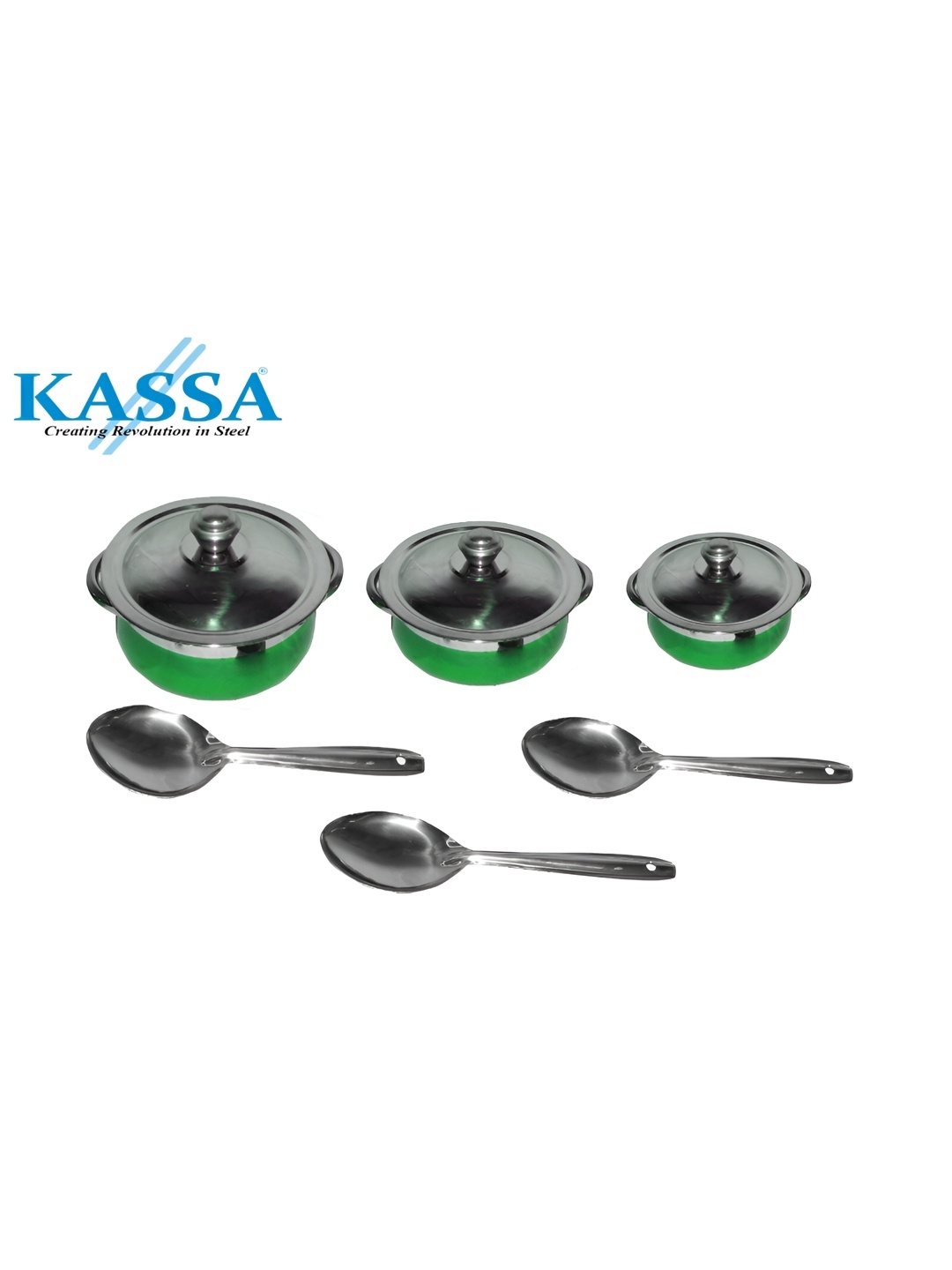 

KASSA Green 9 Pcs Stainless Steel Dishwasher Safe Handi Set
