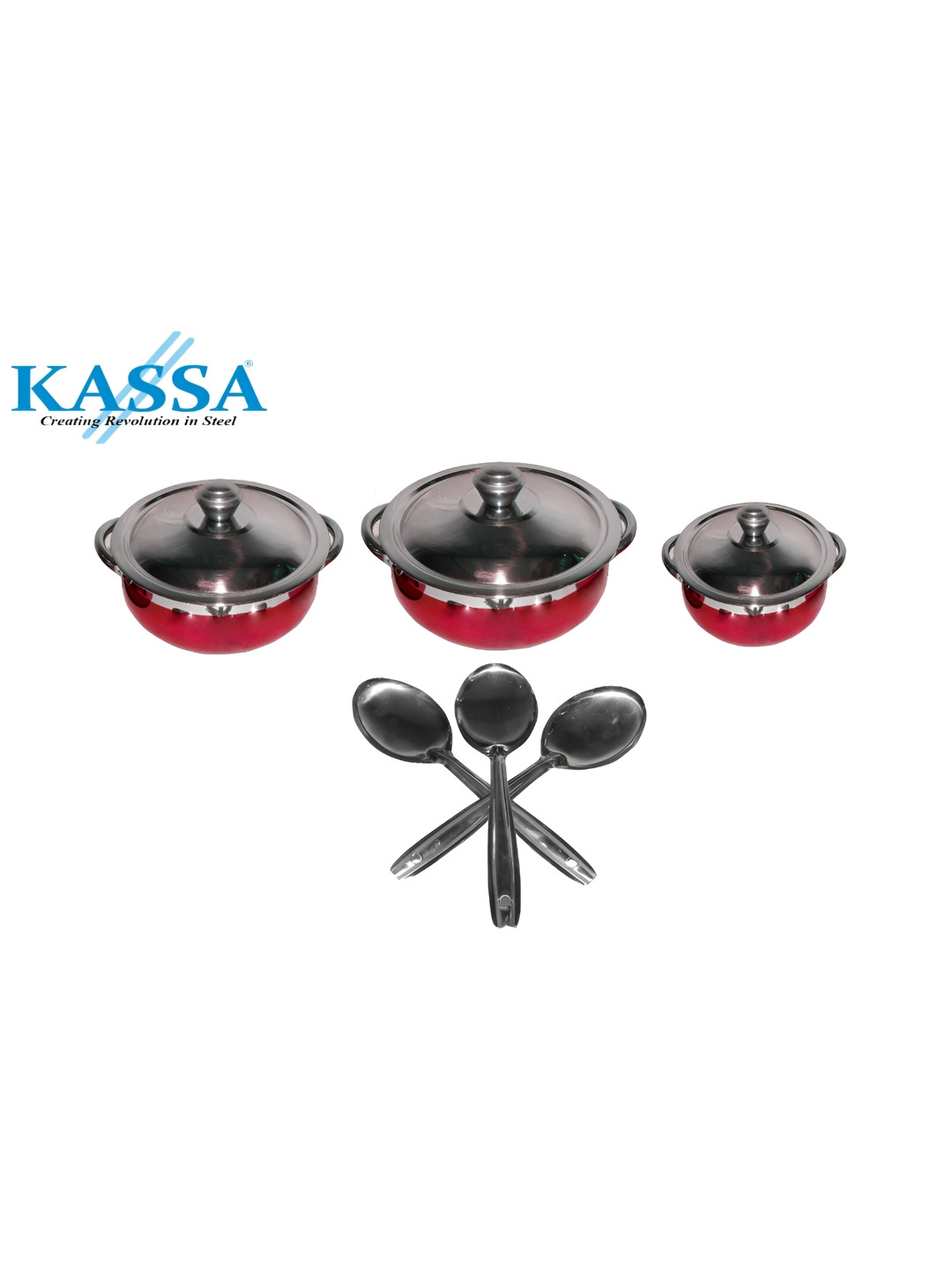 

KASSA Red & Black 9 Pieces Stainless Steel Dishwasher Cookware With Lid