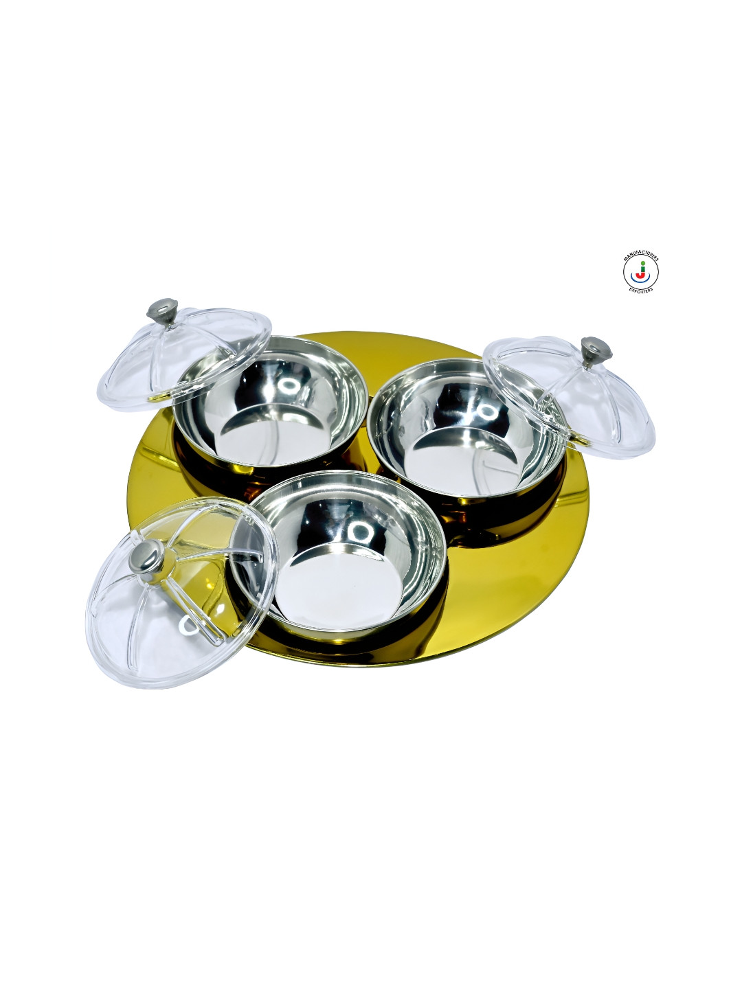 

KASSA Gold-Toned Stainless Steel Dishwasher Safe Tray With Bowl Set