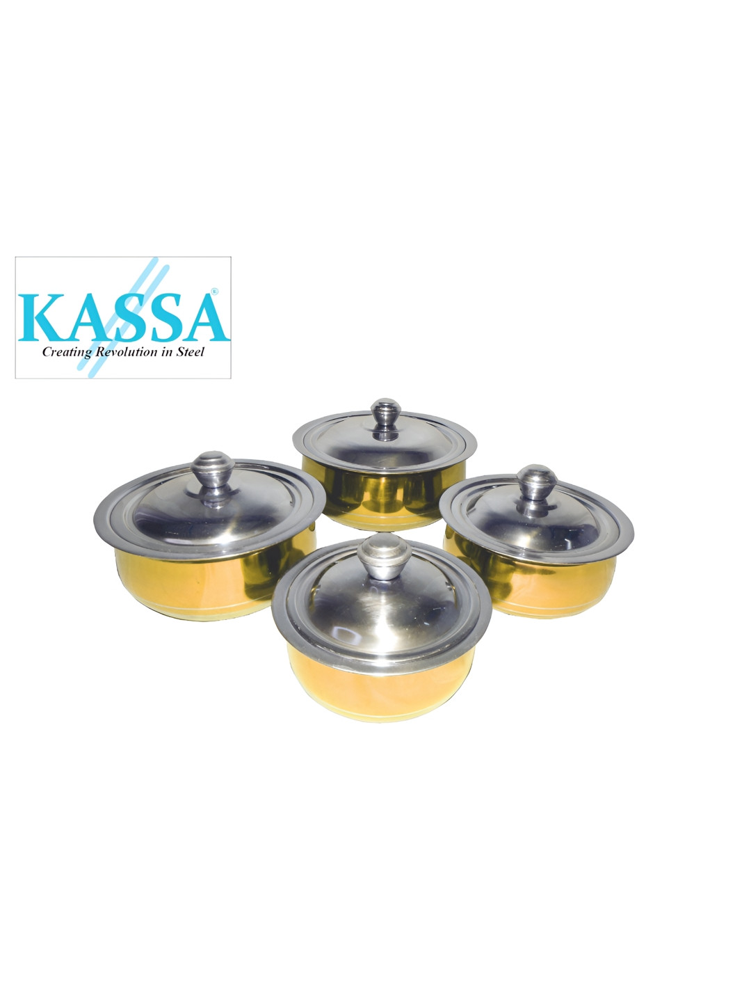

KASSA Yellow & Silver-Toned 4Pcs Stainless Steel Dishwasher Safe Handi Cookware