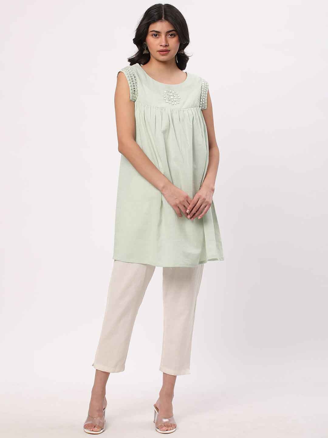 

R&B Round Neck Embroidered Tunic, Green