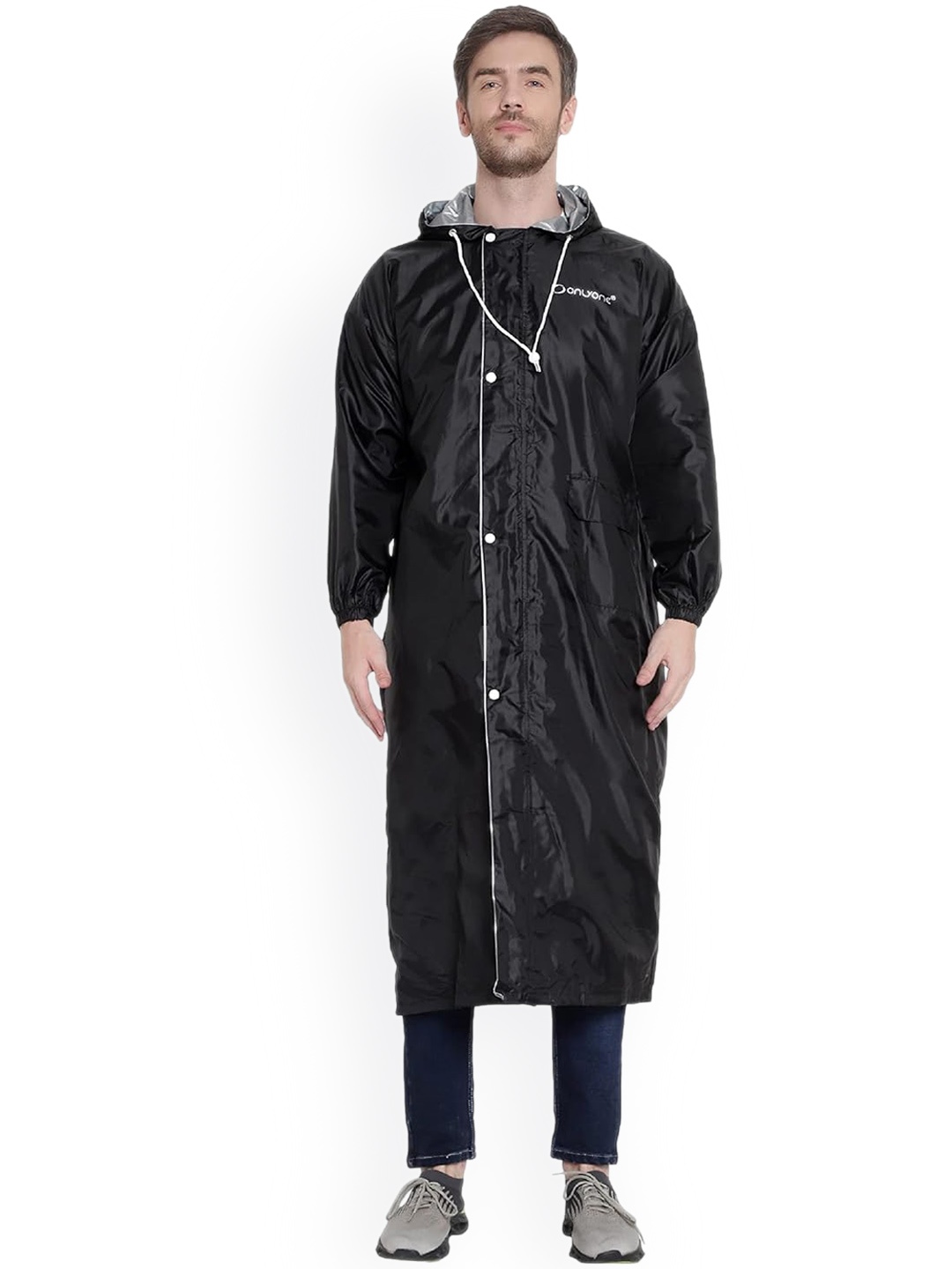 

Zacharias Men Printed Hooded Rain Jacket, Black