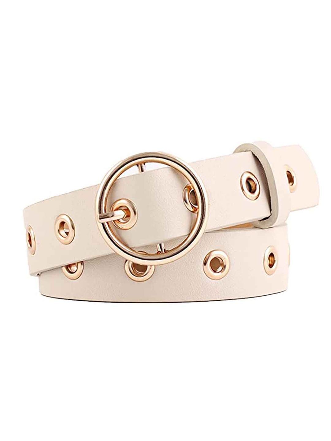 

SYGA Women Round Buckle Eyelet Belt, Beige