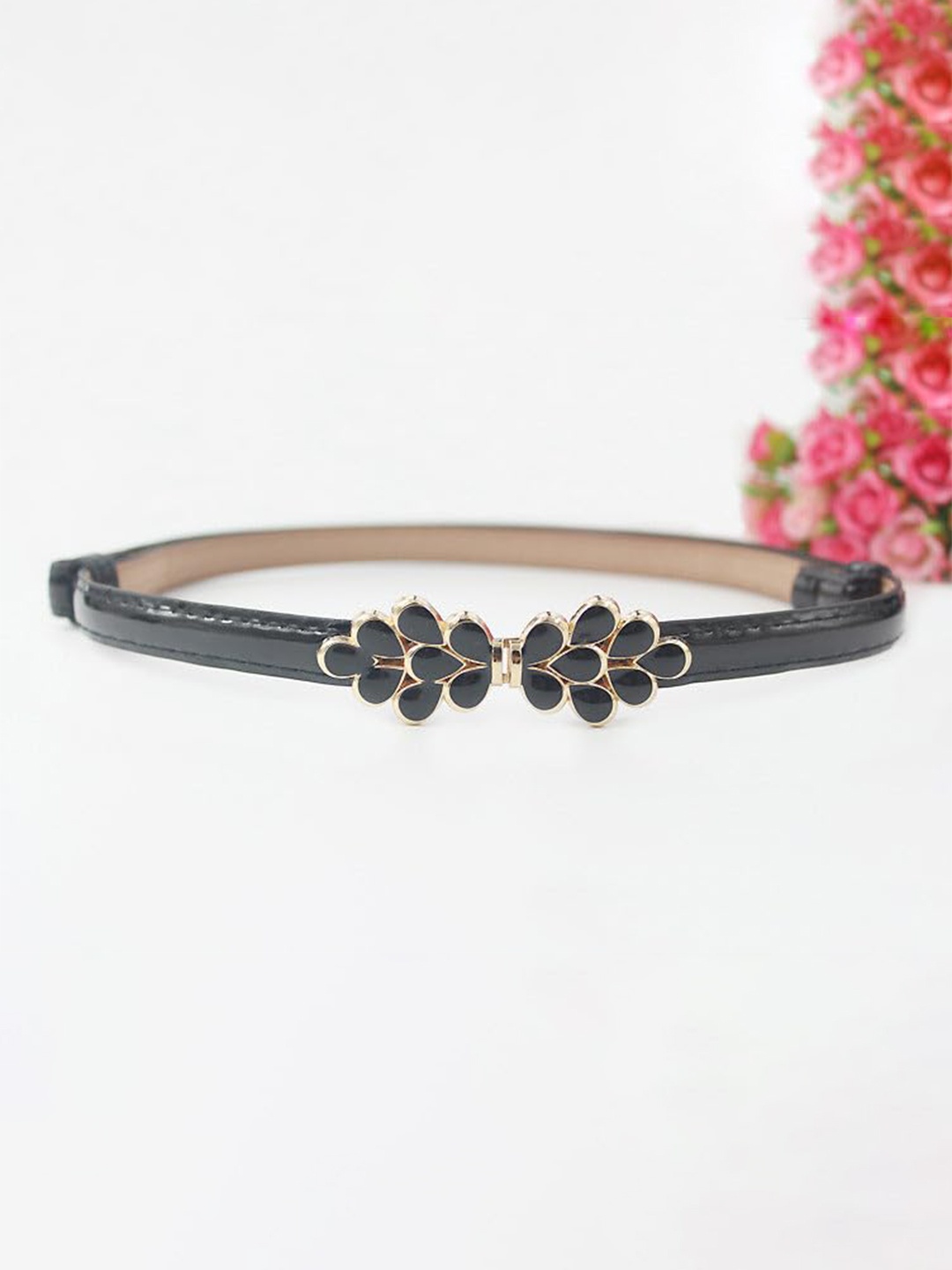 

SYGA Women Embellished Flower-Shaped Rhinestone Belt, Black