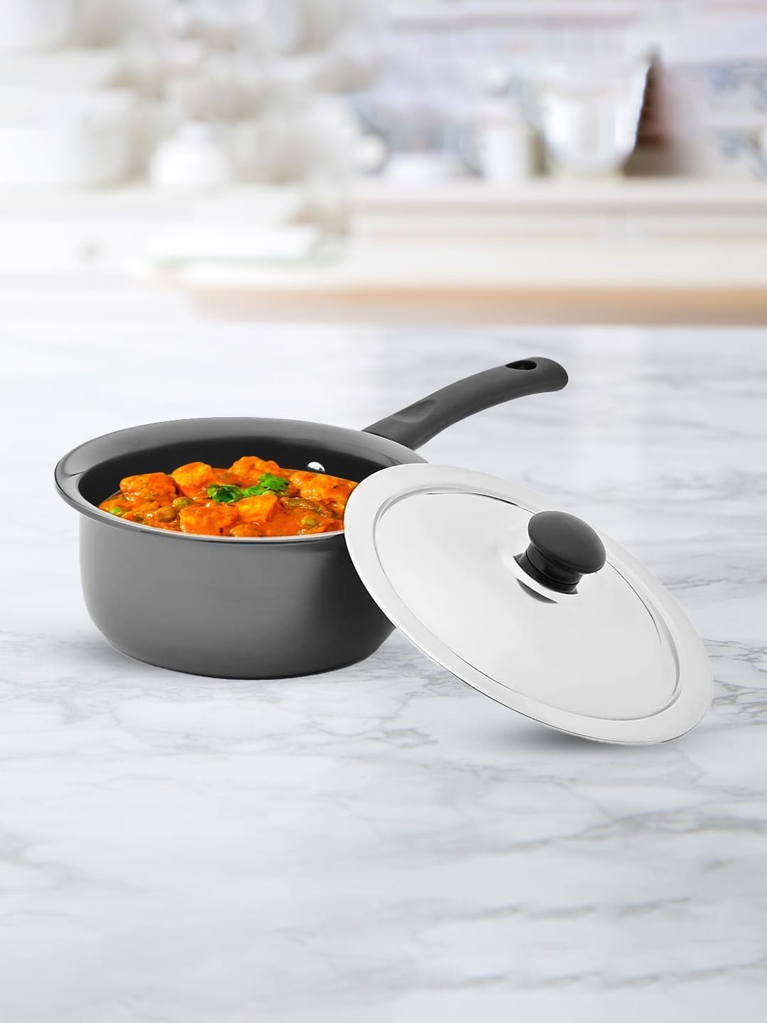 

Kuber Industries Black Aluminium Sauce Pan With Lid 2.3 L