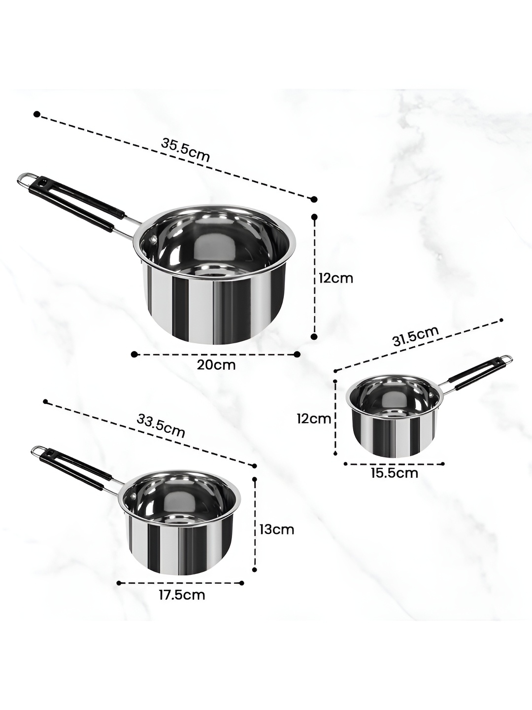 

Kuber Industries 3 Pcs Stainless Steel Saucepan, Silver