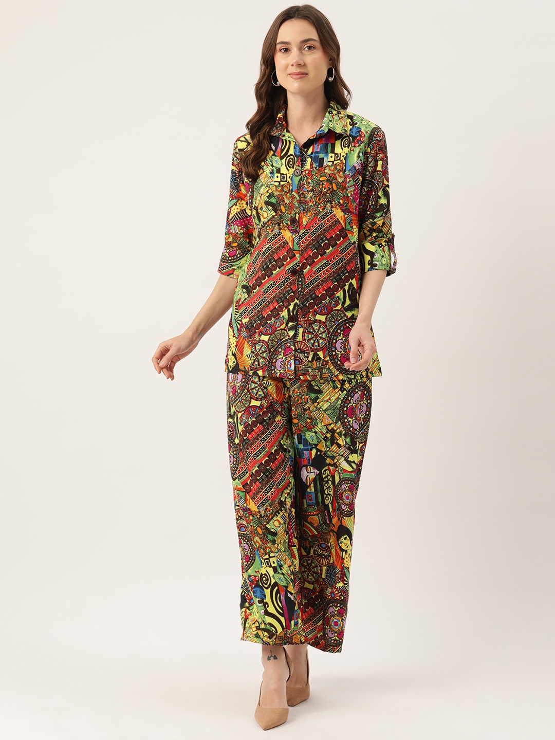 

Sleek Italia Printed Shirt with Trousers, Multi