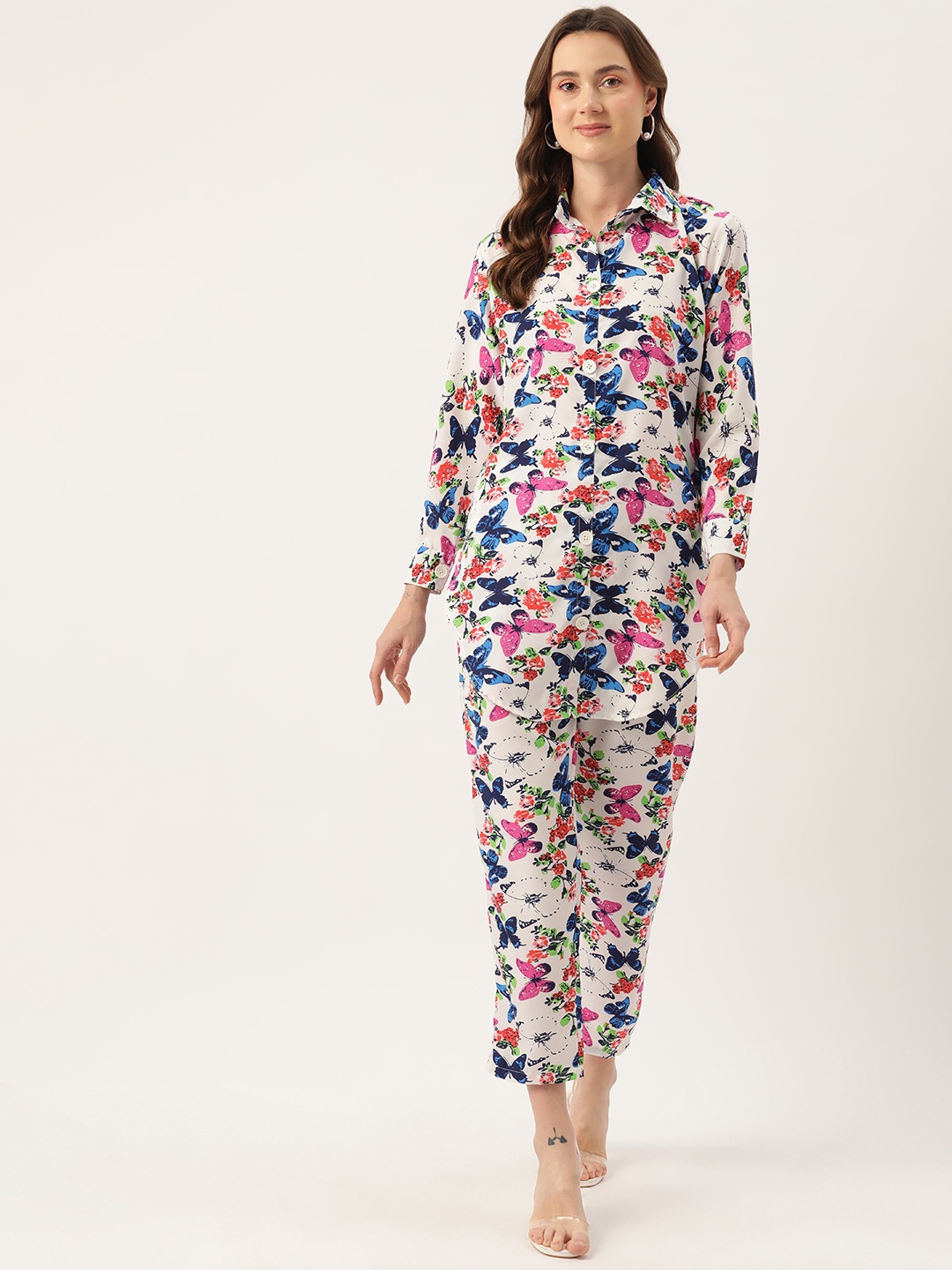 

Sleek Italia Printed Tunic with Trousers, White