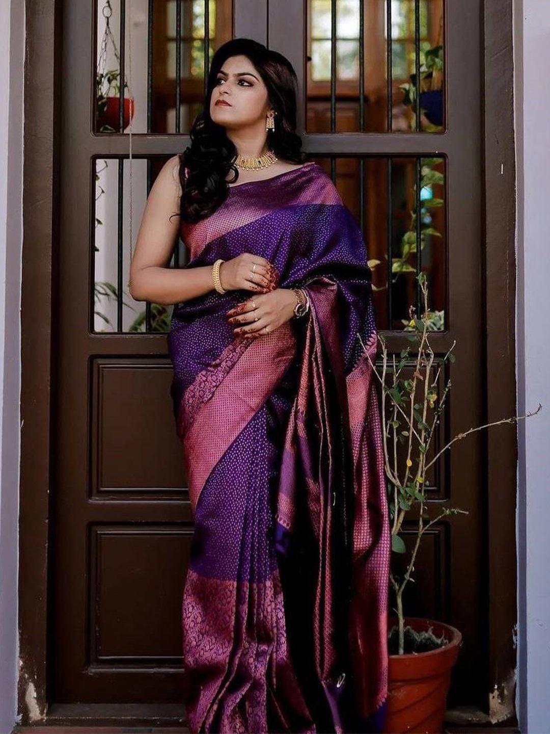 

Areca Designer Ethnic Motifs Woven Design Zari Art Silk Banarasi Saree, Purple