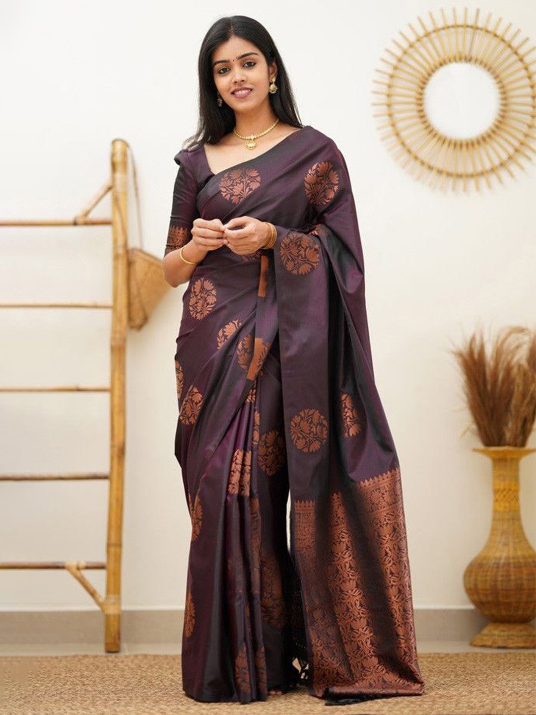 

Areca Designer Ethnic Motifs Woven Design Zari Art Silk Banarasi Saree, Purple