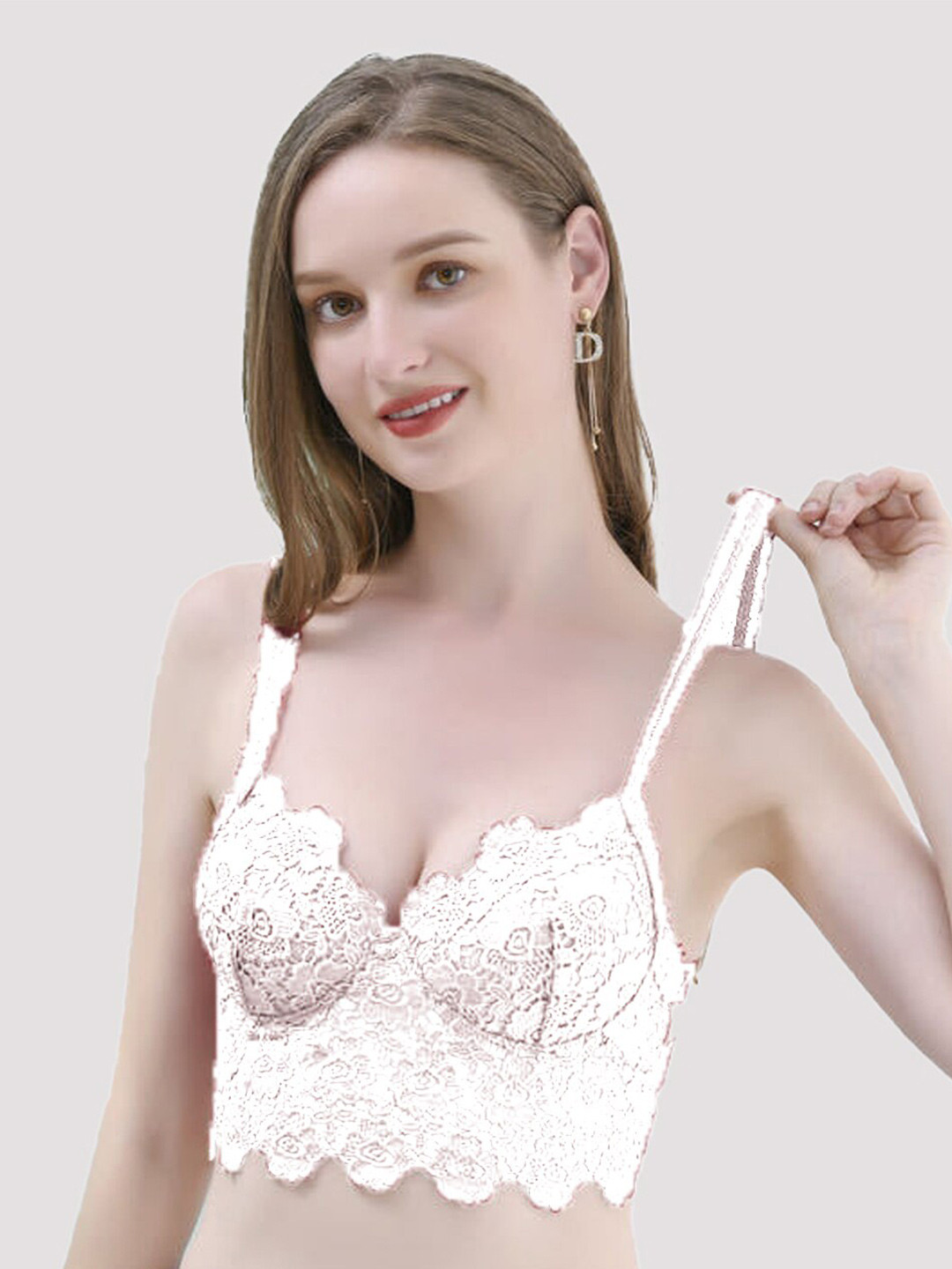 

Krelin Floral Lace Half Coverage Lightly Padded Bralette Bra, White