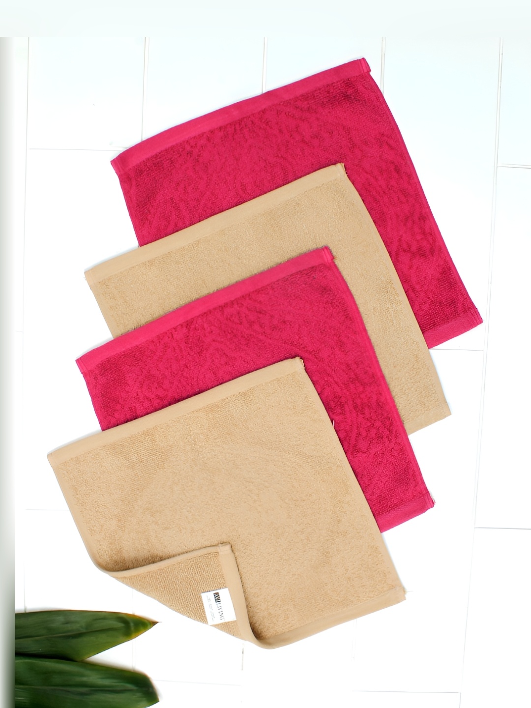 

AVI Living 4 Pcs Pure Cotton Stripe 550 GSM Cotton Face Towels, Beige