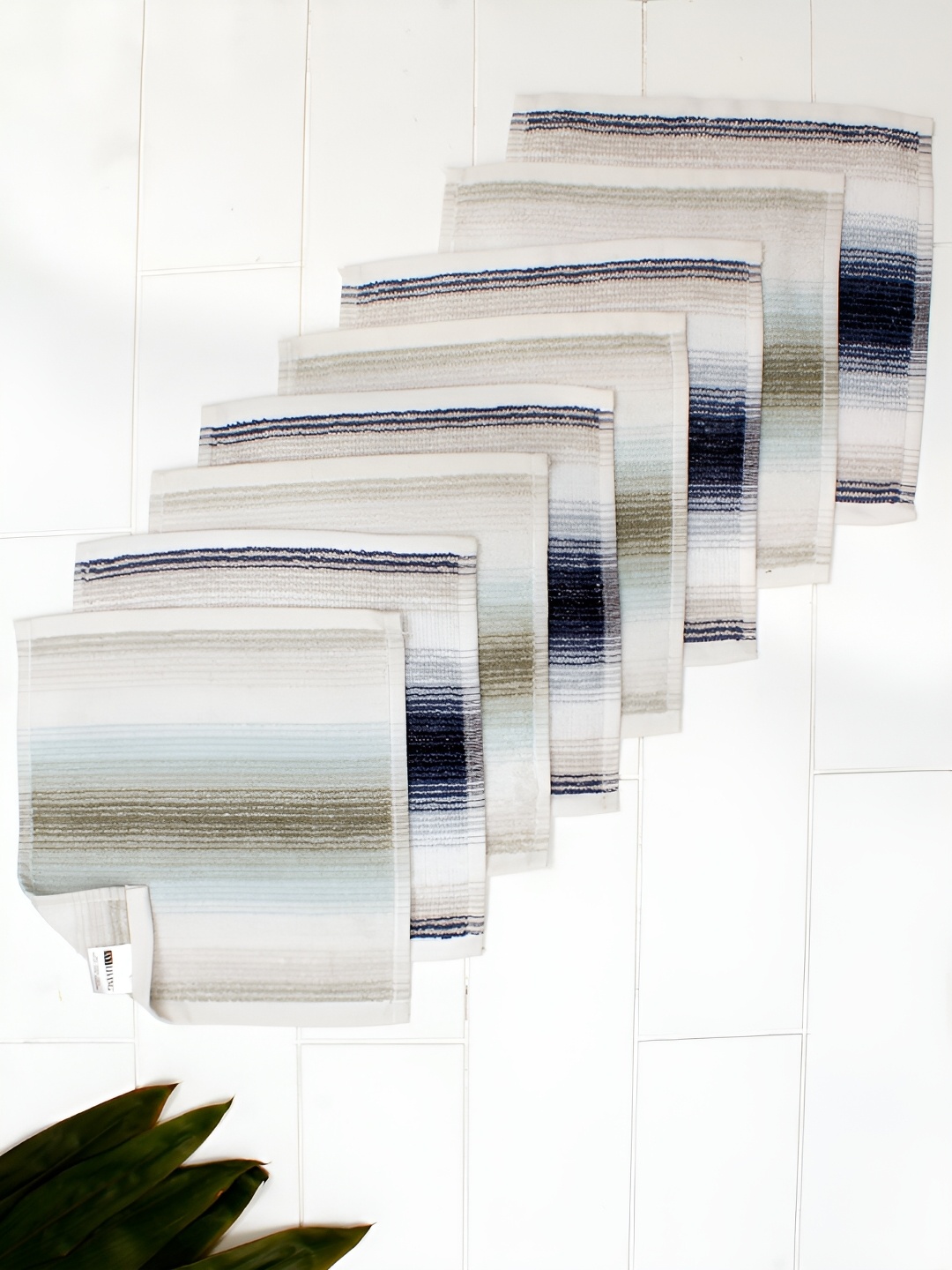 

AVI Living Stripe 8 Pcs Pure Cotton Stripe 550 GSM Cotton Face Towels, Blue