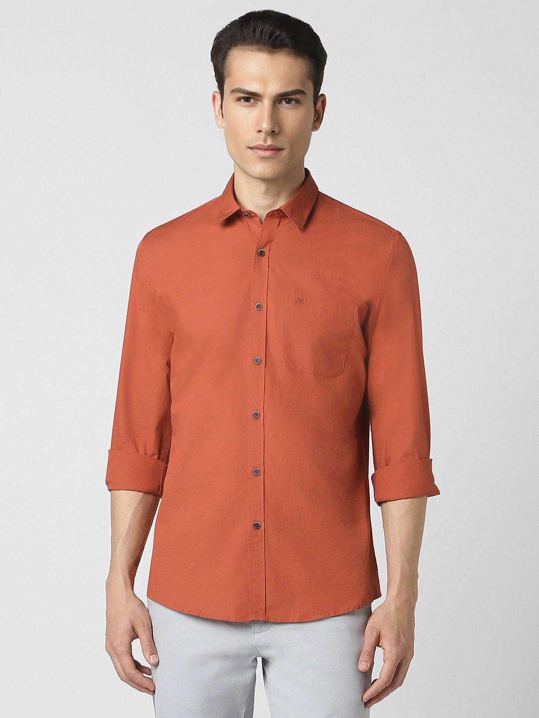 

Peter England Casuals Men Slim Fit Opaque Casual Shirt, Orange