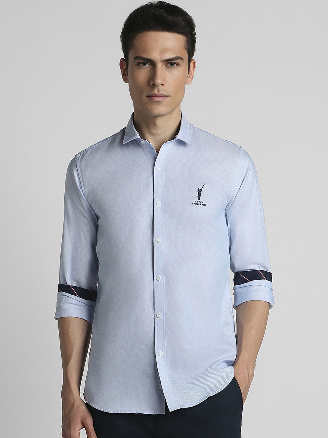 

Peter England Casuals Slim Fit Spread Collar Pure Cotton Casual Shirt, Blue