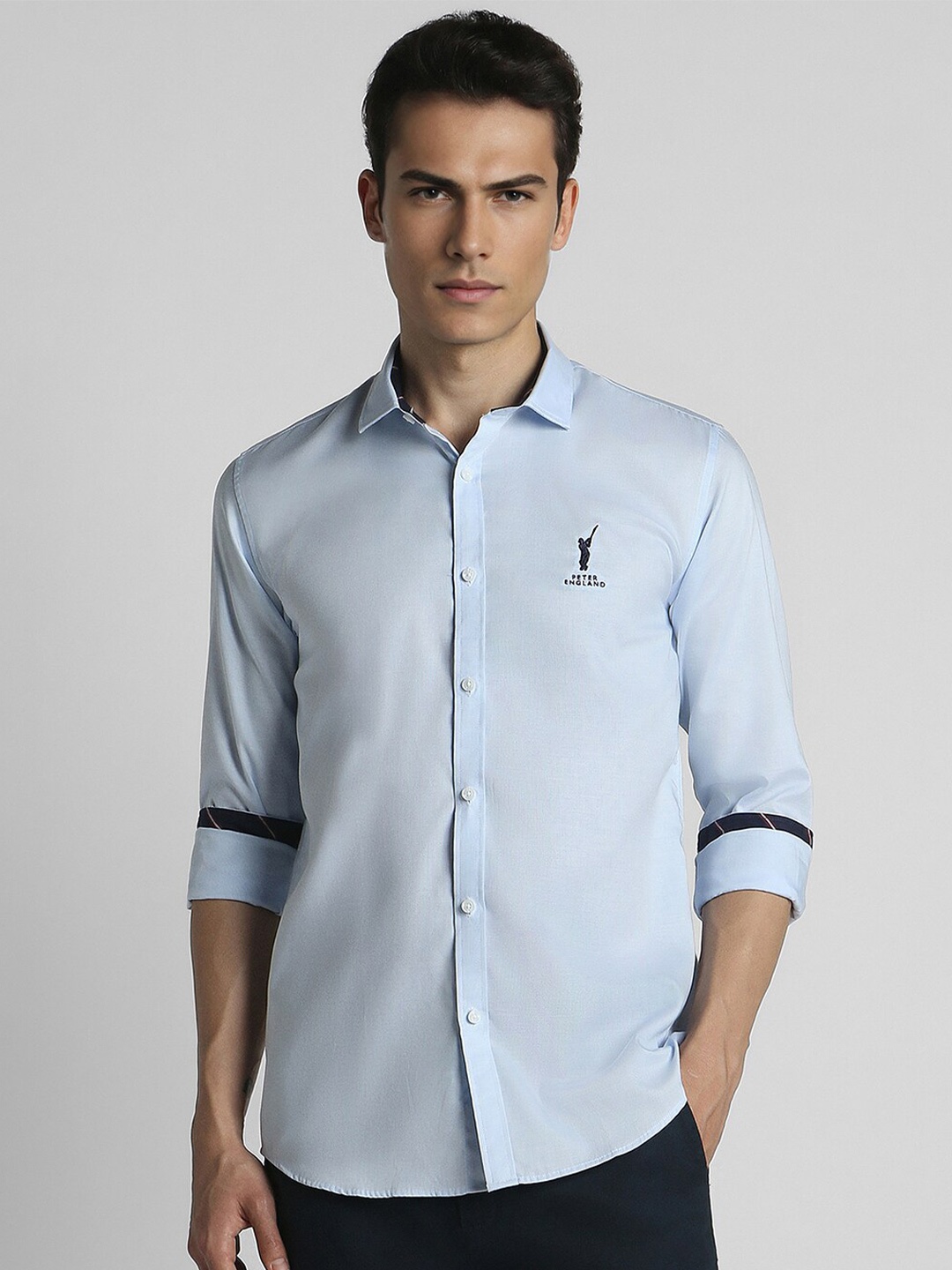 

Peter England Casuals Slim Fit Spread Collar Pure Cotton Casual Shirt, Blue