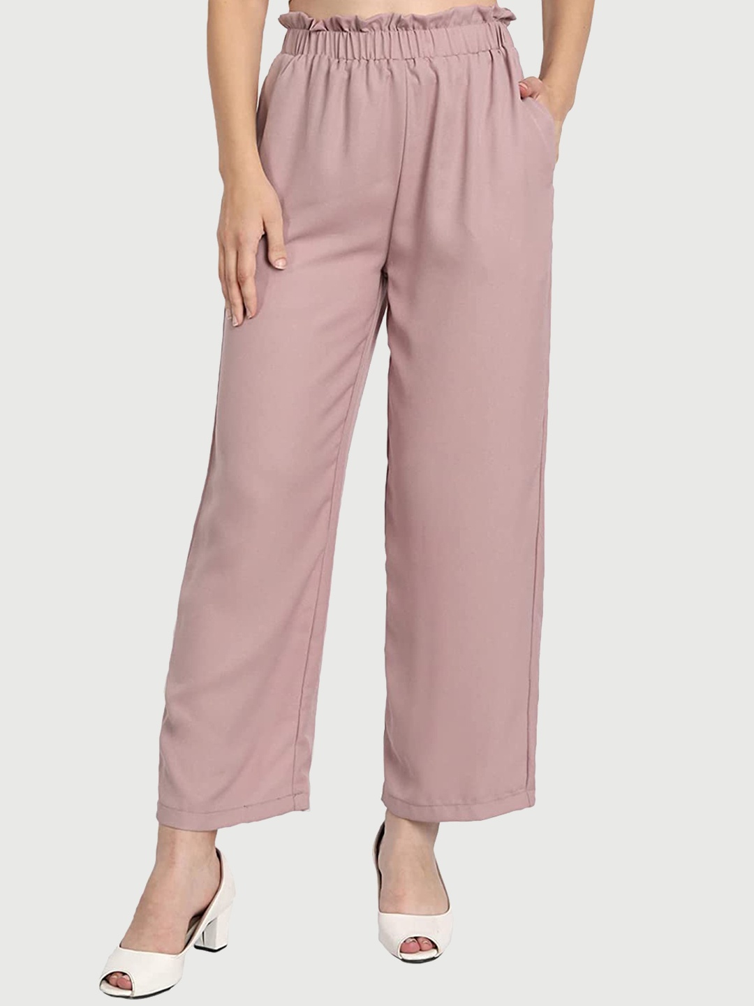 

BELAVINE Women Loose Fit High-Rise Parallel Trousers, Peach