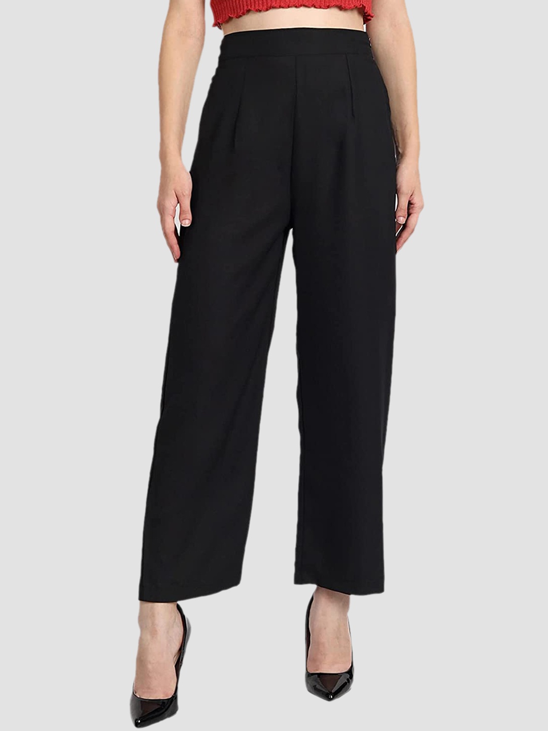 

BELAVINE Women Straight Fit High-Rise Parallel Trousers, Black