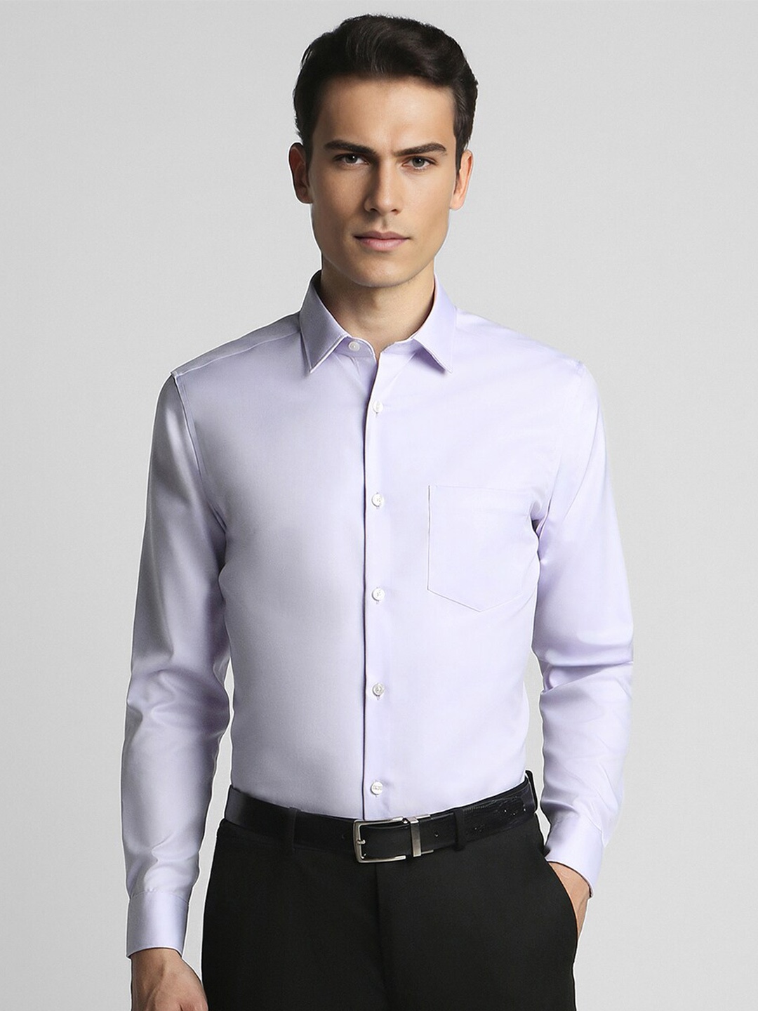 

Peter England Elite Slim Fit Spread Collar Pure Cotton Formal Shirt, Purple