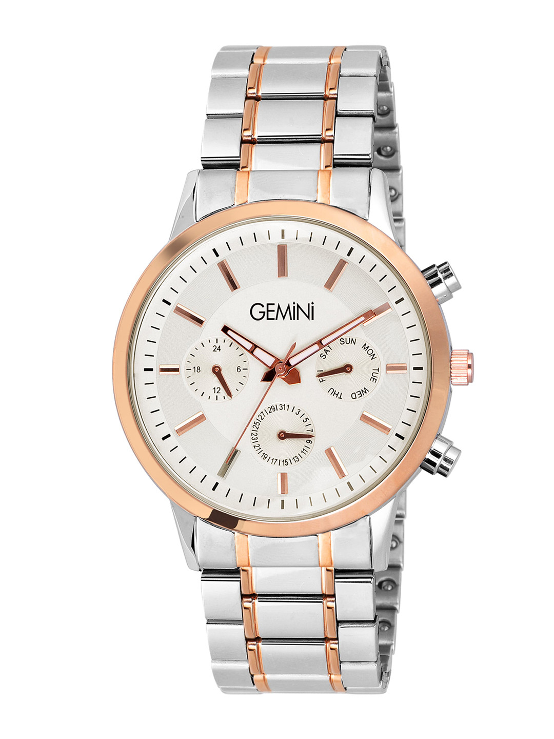 

GEMINI Men Dial & Stainless Steel Straps Round Analogue Watch BSN 1368KM02, Cream
