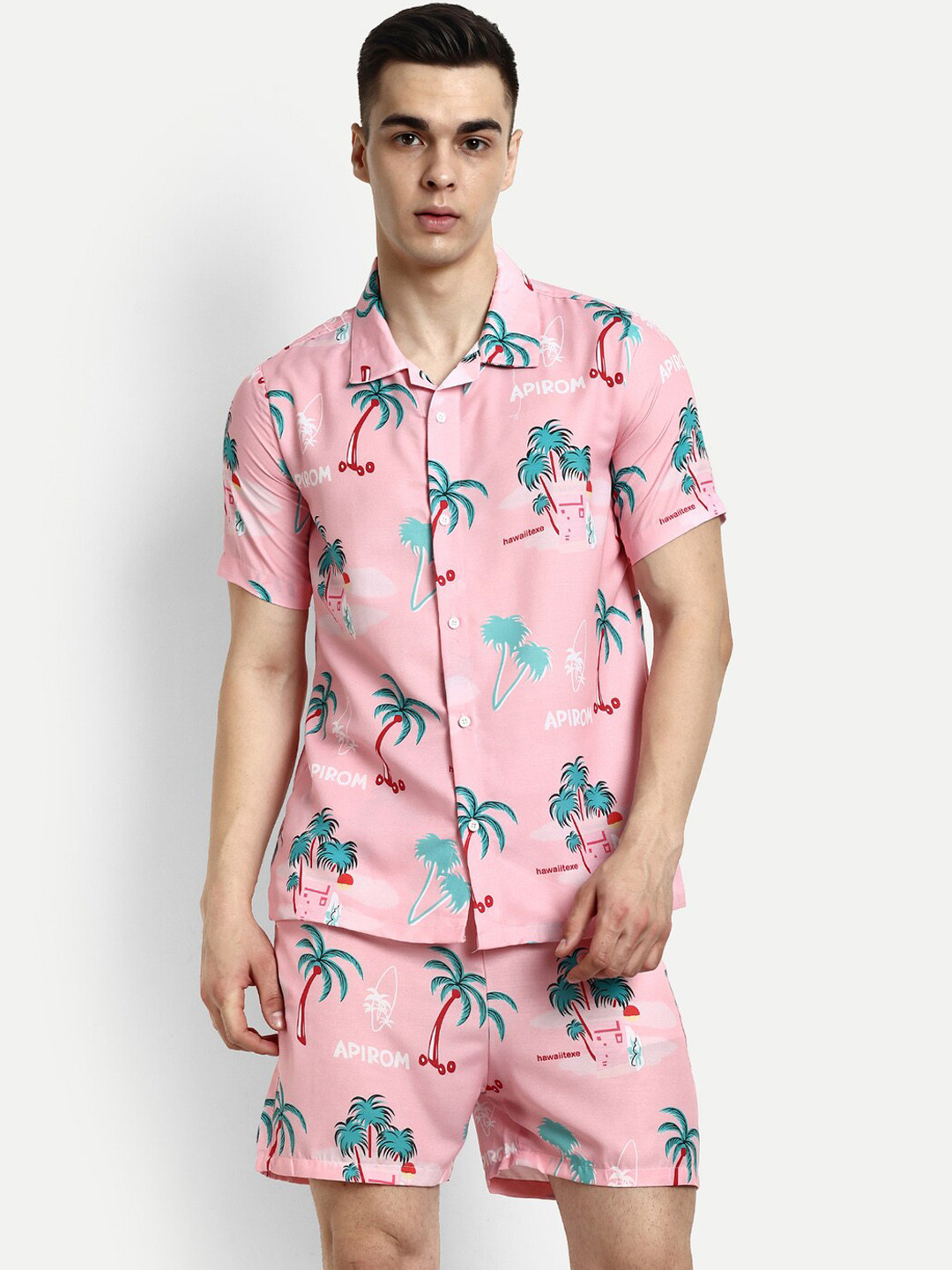 

GRECIILOOKS Printed Shirt With Shorts Co-Ords, Pink