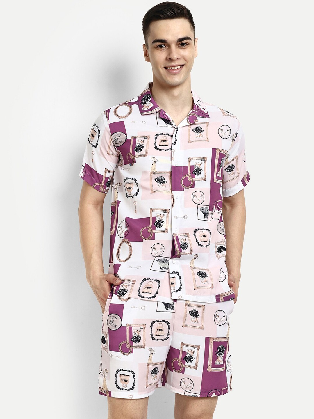 

GRECIILOOKS Printed Shirt & Shorts Co-Ords, White