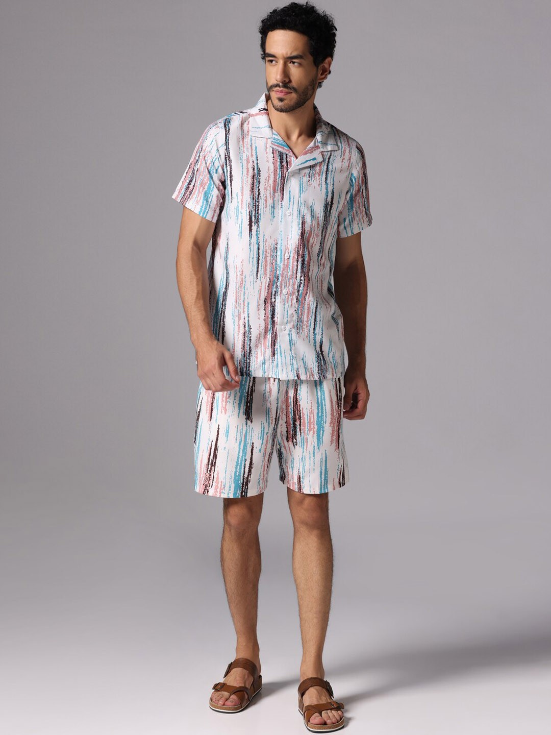 

GRECIILOOKS Printed Half Sleeve Shirt With Flared Shorts Co-Ords, White