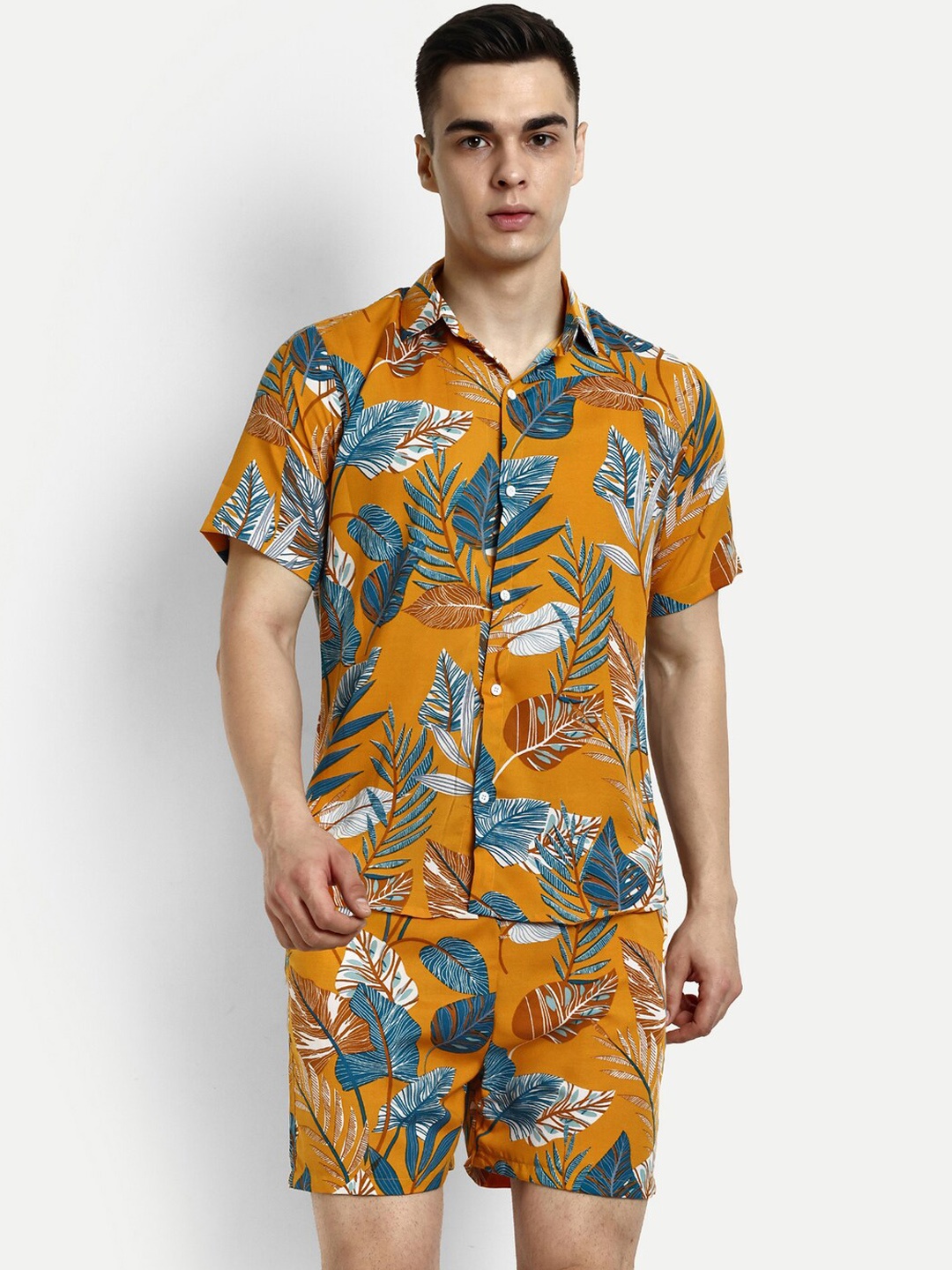 

GRECIILOOKS Tropical Printed Shirt With Shorts, Yellow