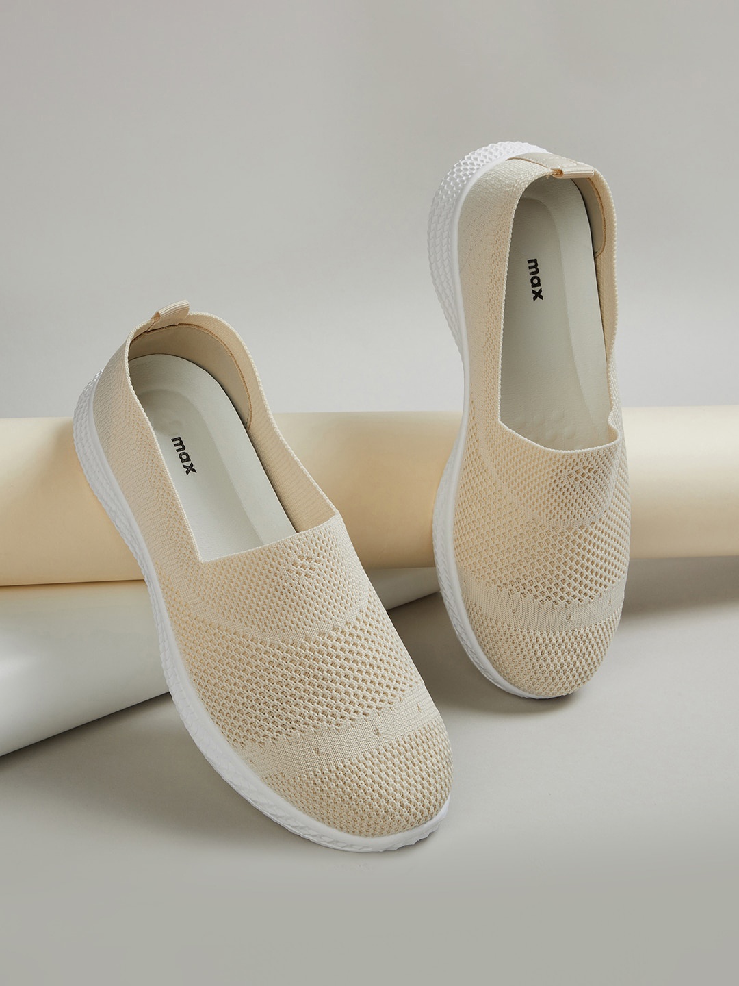 

max Women Textured Slip-On Sneakers, Beige