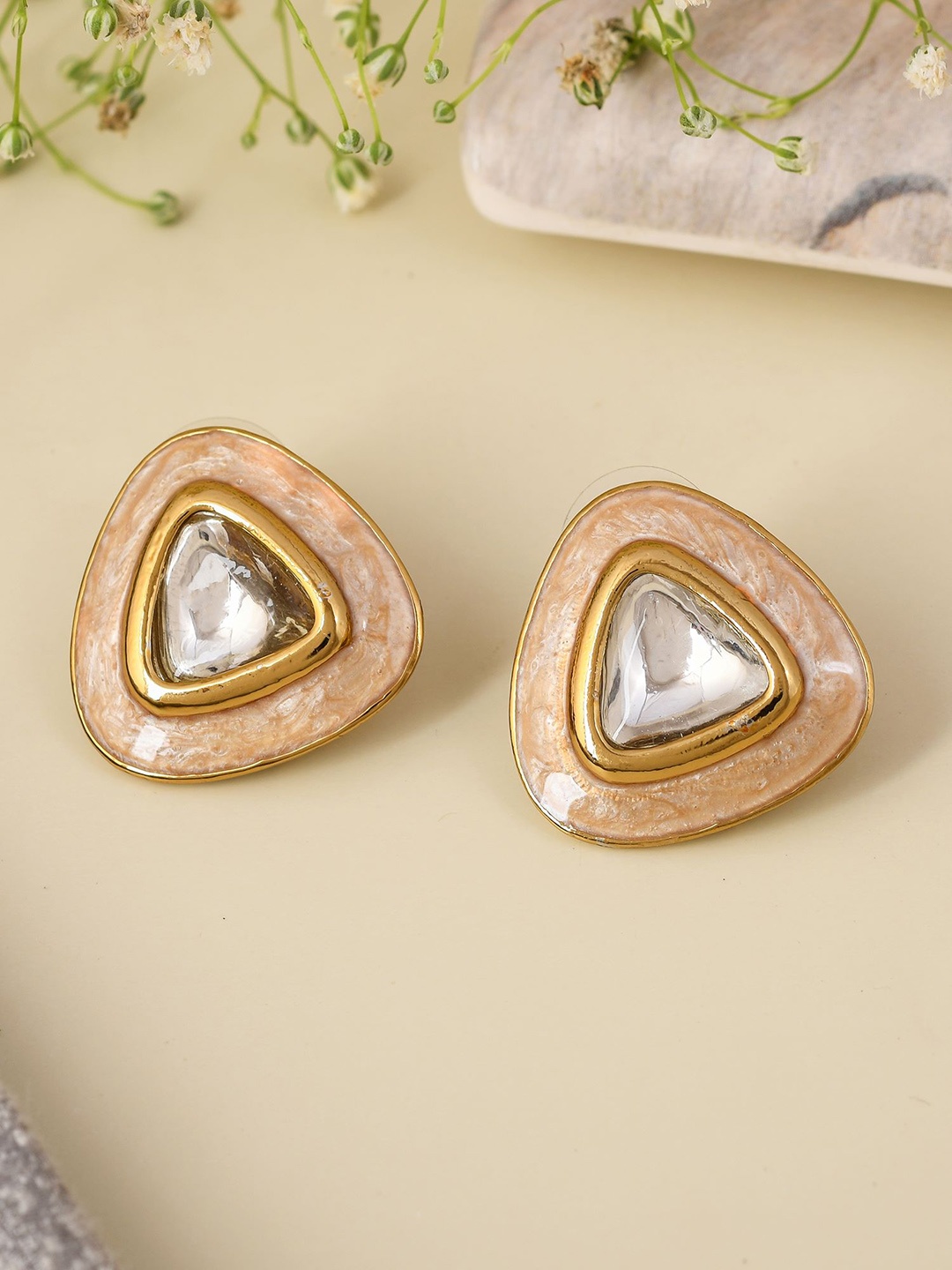 

Designbox Kundan-Studded Contemporary Stud Earrings, Gold