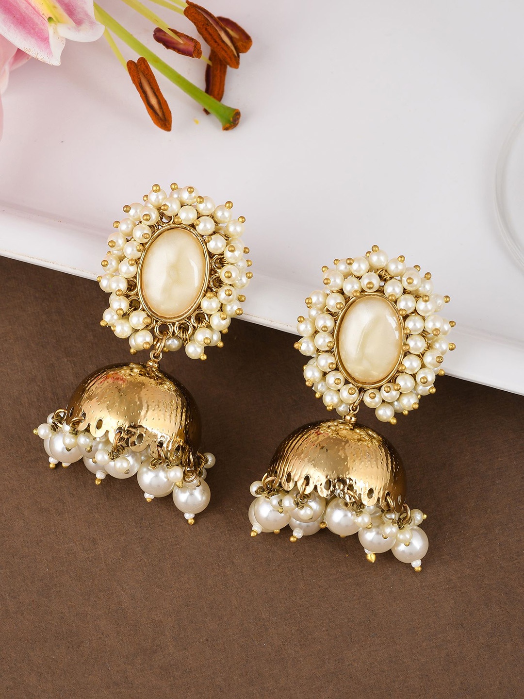 

Designbox Beaded Dome Shaped Jhumka, Gold