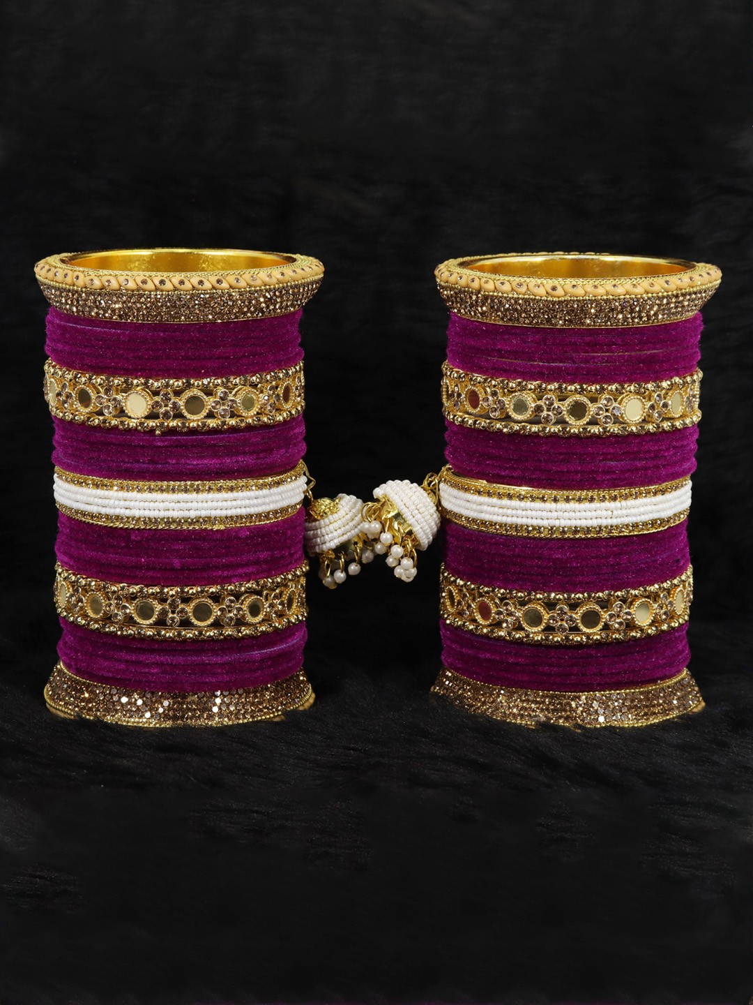 

LAVAZZA Set Of 66 Gold-Plated AD-Studded Bangles, Purple