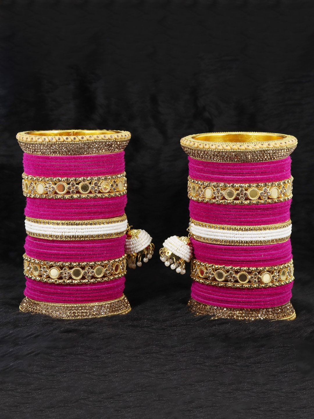 

LAVAZZA Set Of 66 Gold Plated AD Studded Velvet Bangles